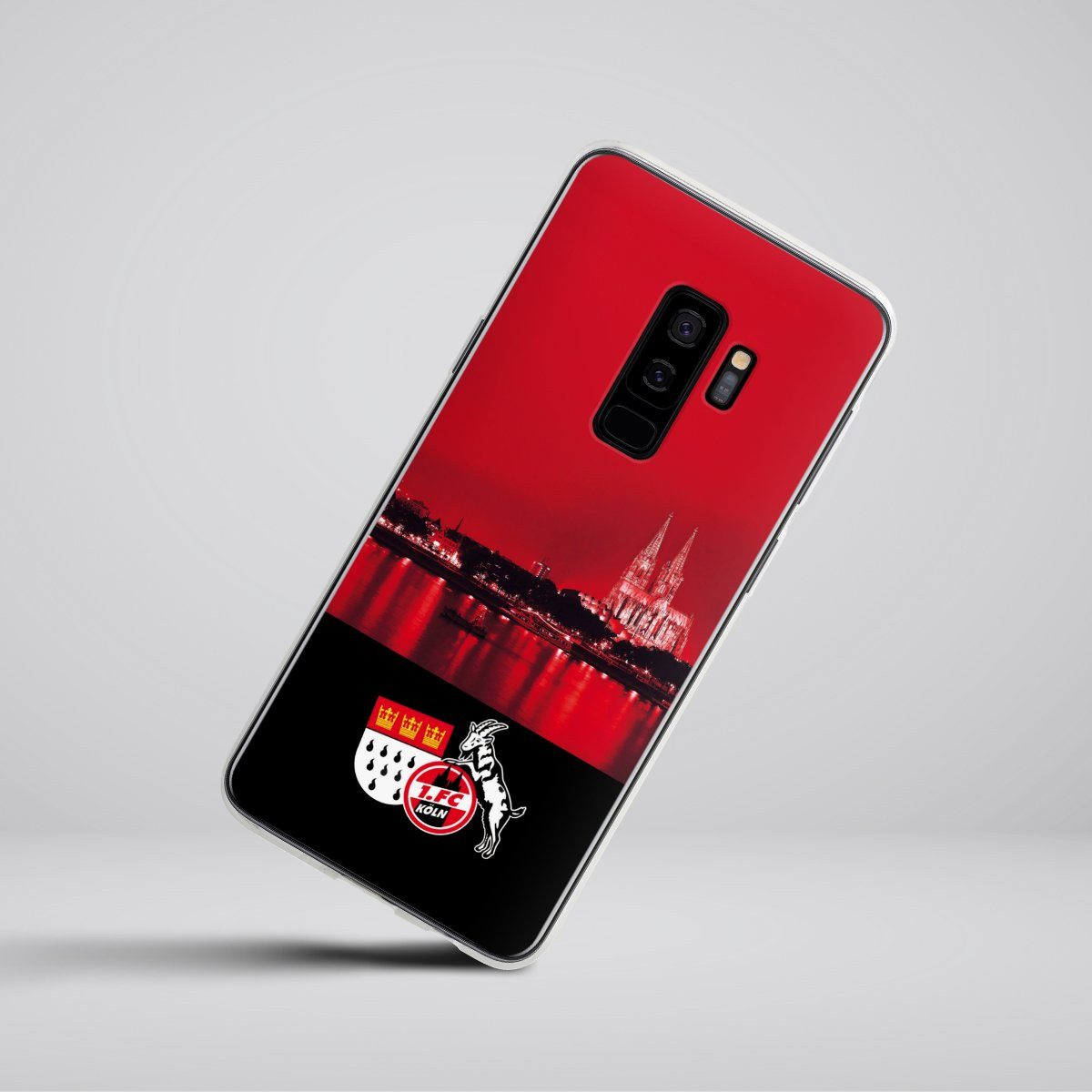 DeinDesign Handyhülle Skyline 1. FC Köln Offizielles Lizenzprodukt Skyline Köln Rot, Samsung Galaxy S9 Plus Silikon Hülle Bumper Case Handy Schutzhülle