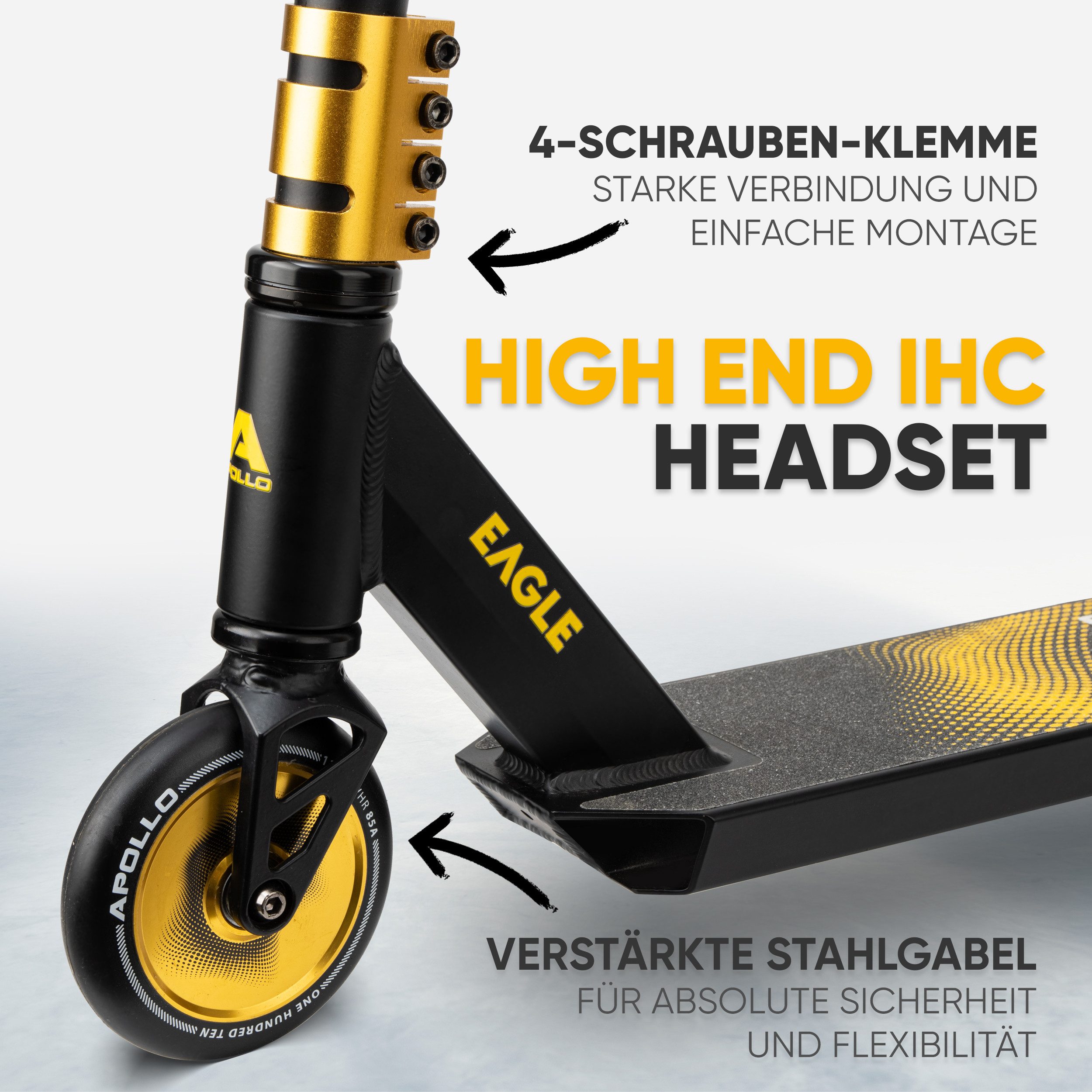 Apollo Stuntscooter Eagle, eloxierter Profi Stuntroller für Kinder & Erwachsene, aus robustem HQ Aluminium, leicht & stabil, bis 100 kg belastbar