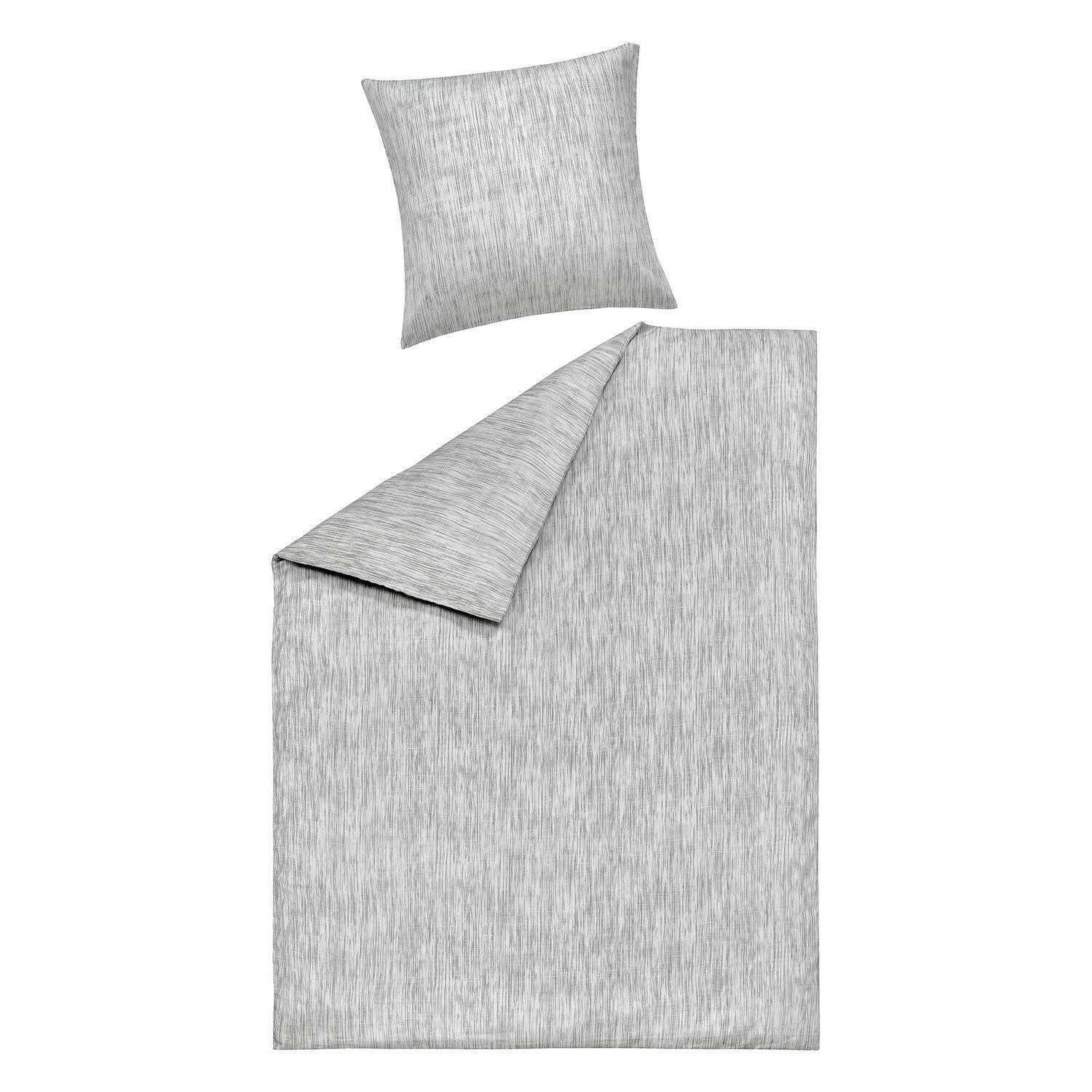casa NOVA Bettwäsche WANDA, 155 x 220 cm, Weiß, Grau, Baumwolle, Satin, 2 teilig, melierte Streifen, mit Reißverschluss