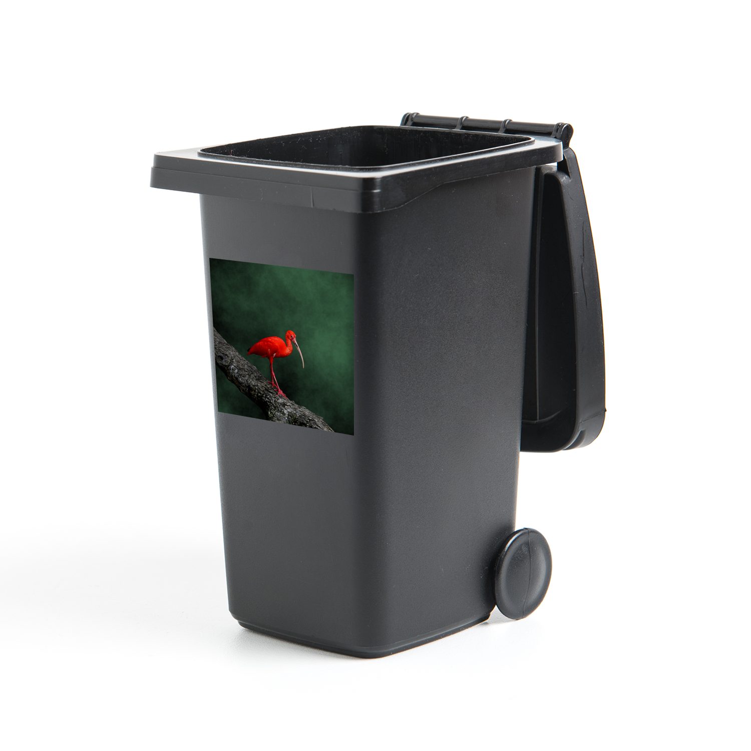 MuchoWow Wandsticker Roter Ibis auf einem Baumzweig (1 St), Mülleimer-aufkleber, Mülltonne, Sticker, Container, Abfalbehälter