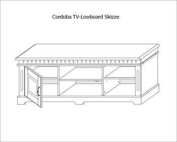 Empinio24 Lowboard CORDOBA, Breite 144 cm, Kiefer massiv weiss grau