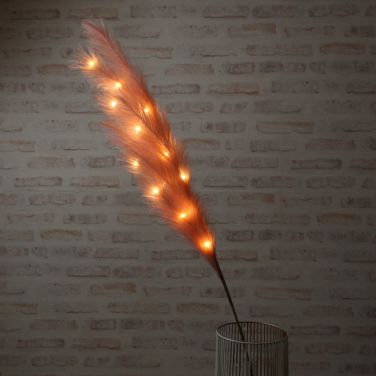 118cm LED rosa, Leuchtzweig MARELIDA Federbüschel Dekozweig Pampasgras 15-flammig LED-Leuchtzweig