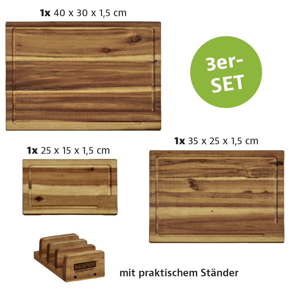 KESPER® Schneidebrett inkl. Ständer, Massivholz, (Set, 4-St), aus FSC-zertifiziertem Akazienholz