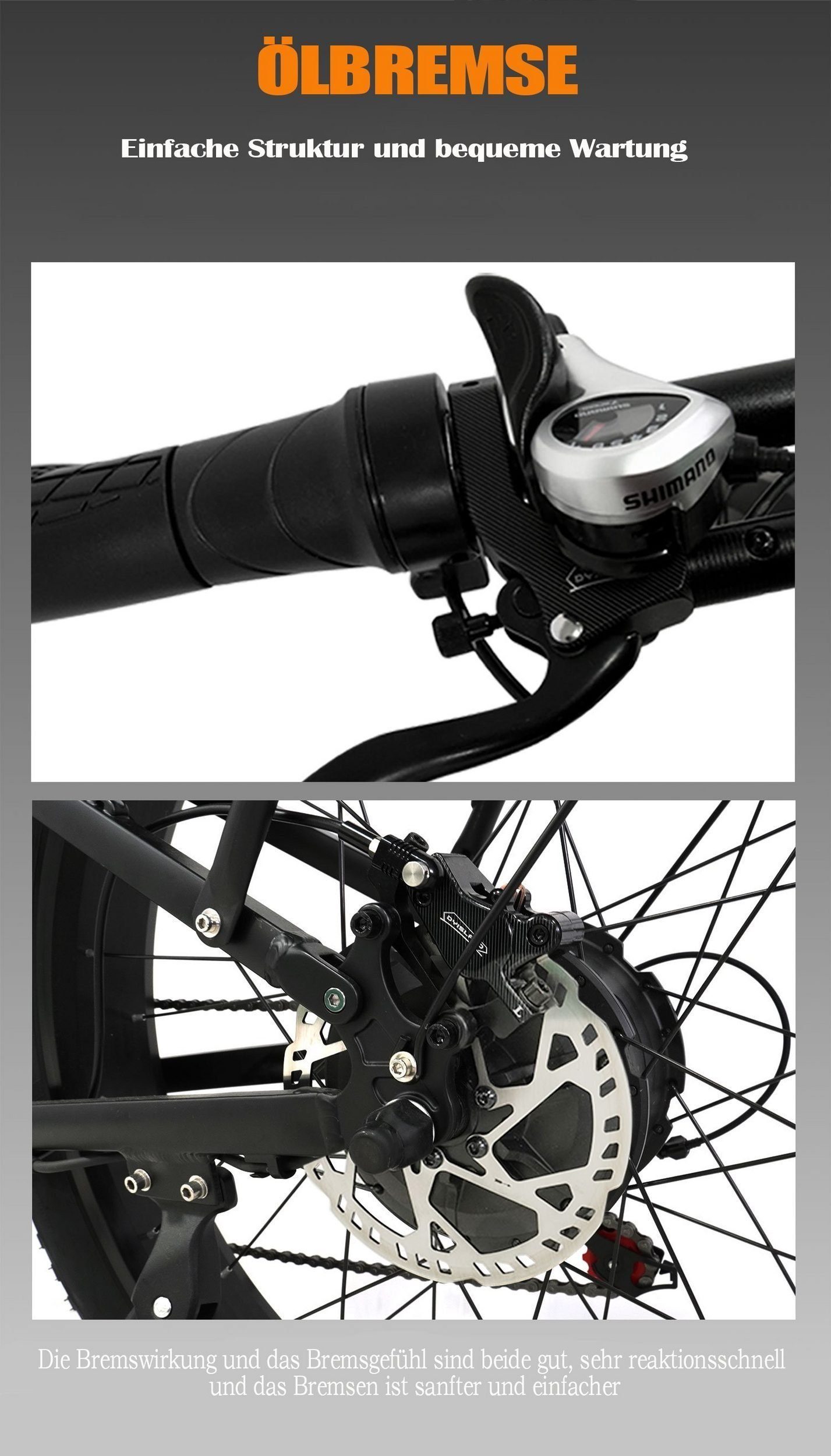 Gotagee Heckmotor, 5 SHIMANO E-Bike Gang, 26 (SET) Gänge 5 Zoll, TP26 48V17Ah Grau E-Bike Elektrofahrrad