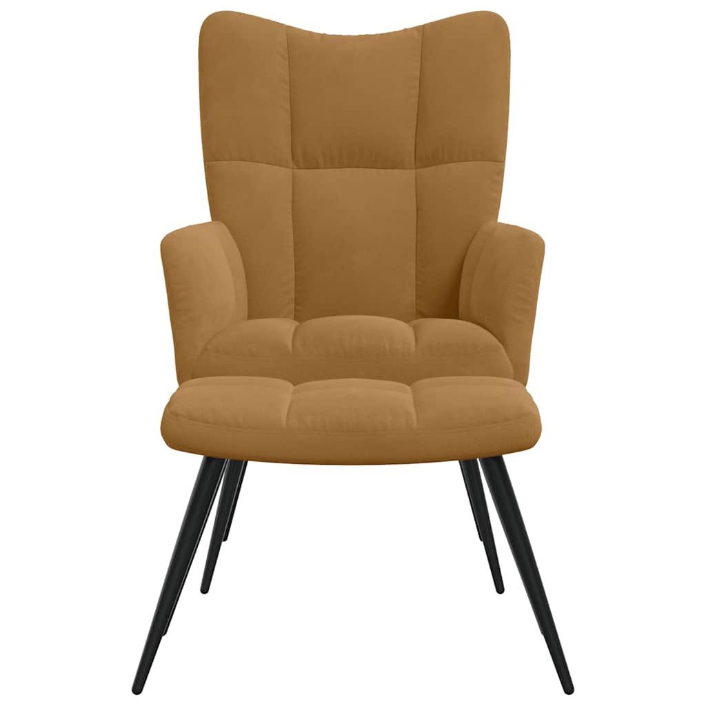 furnicato Relaxsessel mit Hocker Braun 61x70x96,5 cm mit Samtbezug und, Bequemer Loungesessel mit dicker Schaumstoffpolsterung für Wohnzimmer