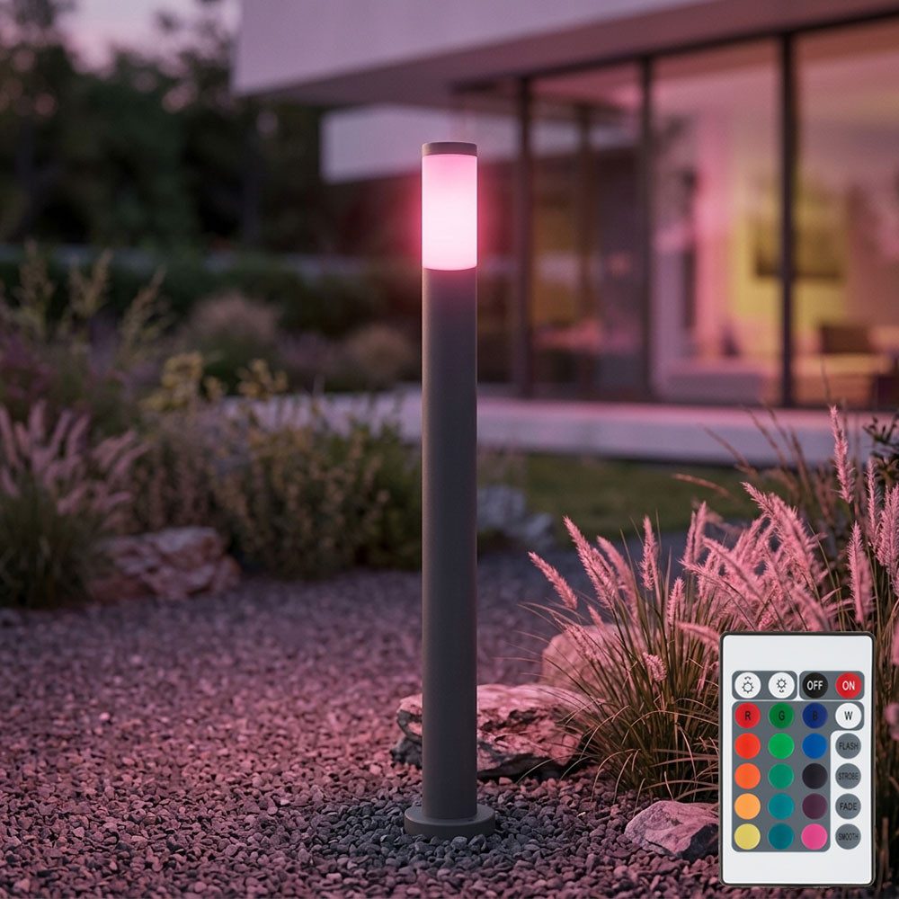 GLOBO LIGHTING LED Außen-Stehlampe, Leuchtmittel inklusive, Farbwechsel, Warmweiß, Steh Lampe FERNBEDIENUNG Außen Garten Edelstahl Leuchte DIMMBAR im Set