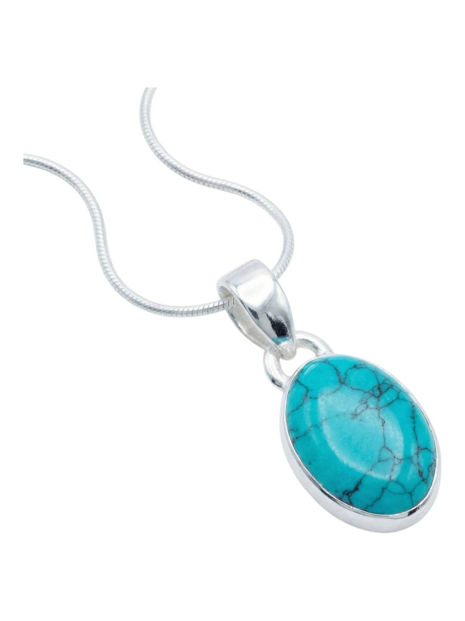 mantraroma Kette mit Anhänger SAMA oval aus 925 Silber mit Türkis (Kettenanhänger uns Kette), 925 Sterling Silber Ketten mit Kettenanhänger für Damen