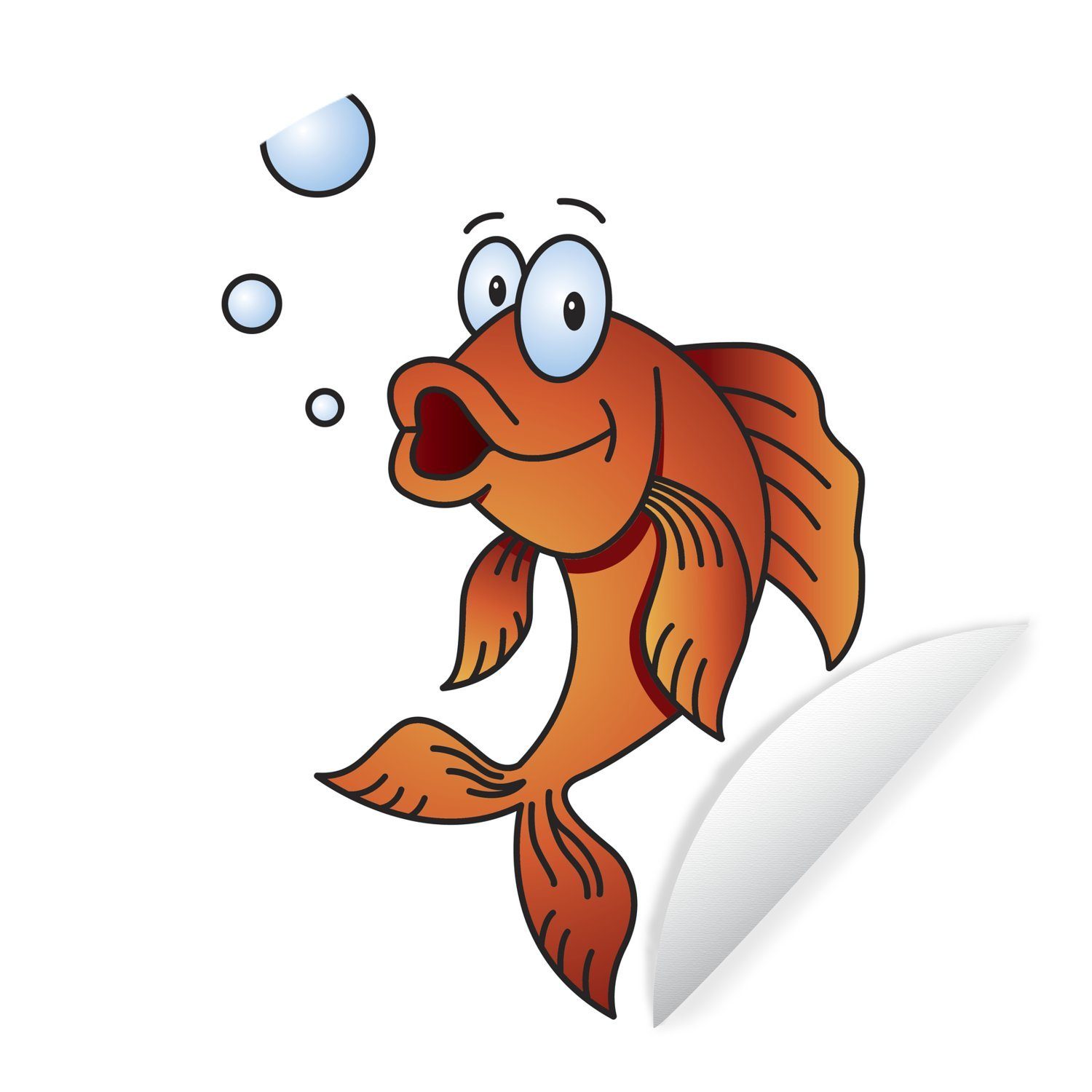 MuchoWow Wandsticker Eine Illustration eines Goldfisches mit Luftblasen (1 St), Tapetenkreis für Kinderzimmer, Tapetenaufkleber, Rund, Wohnzimmer