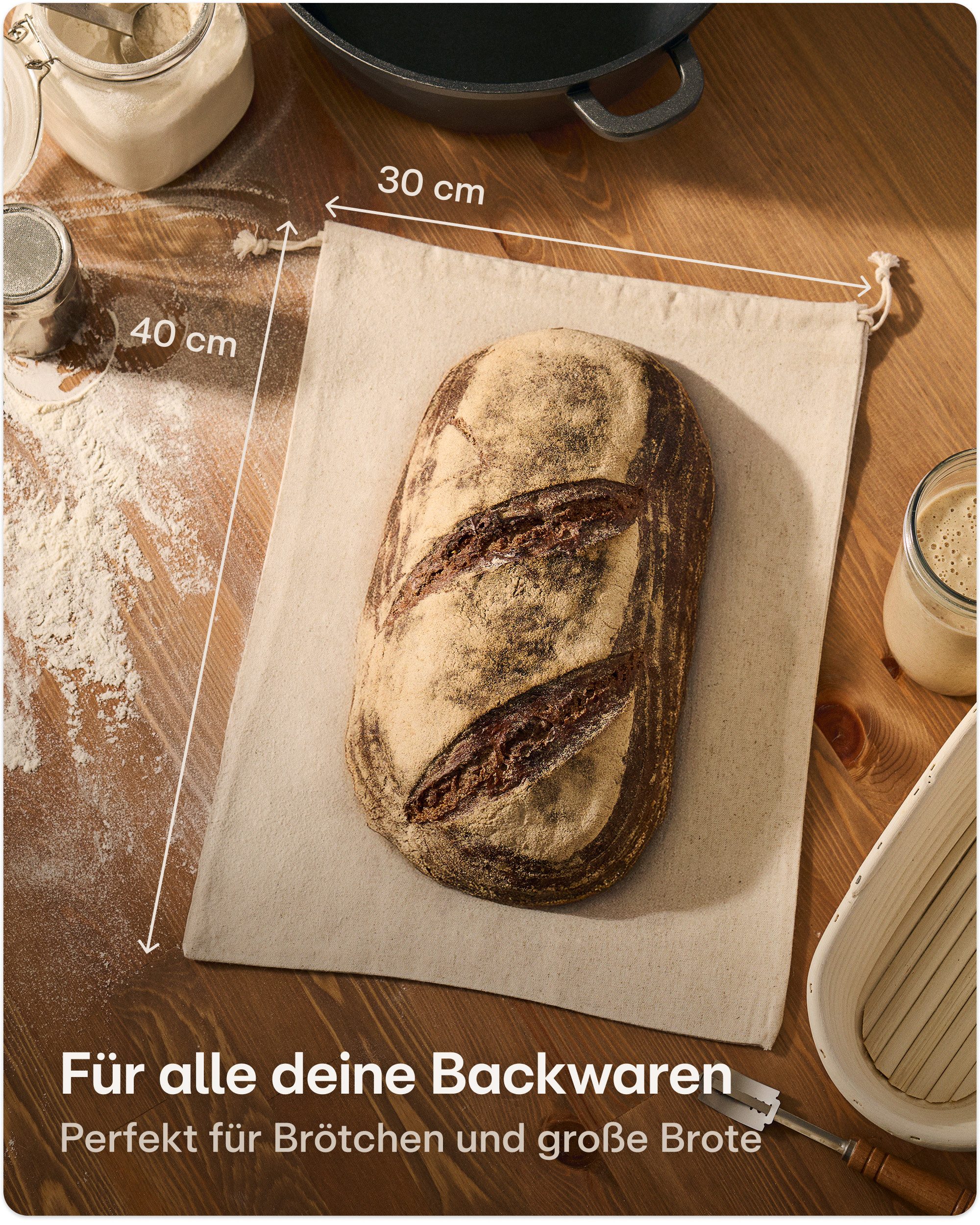 Praknu Brottasche 2x Brotbeutel Baumwolle & Leinen 30x40cm – Großer Brotsack aus Stoff, Baumwoll-Leinen-Mischung, (2er Set, 2 x Brotbeutel aus Baumwolle & Leine – Bild 4 von 5