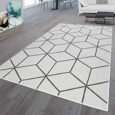 Teppich Wohnzimmer-Teppich Kurzflor Skandinavischer Stil Rauten-Muster In Weiß, TT Home, rechteckig, Höhe: 16 mm