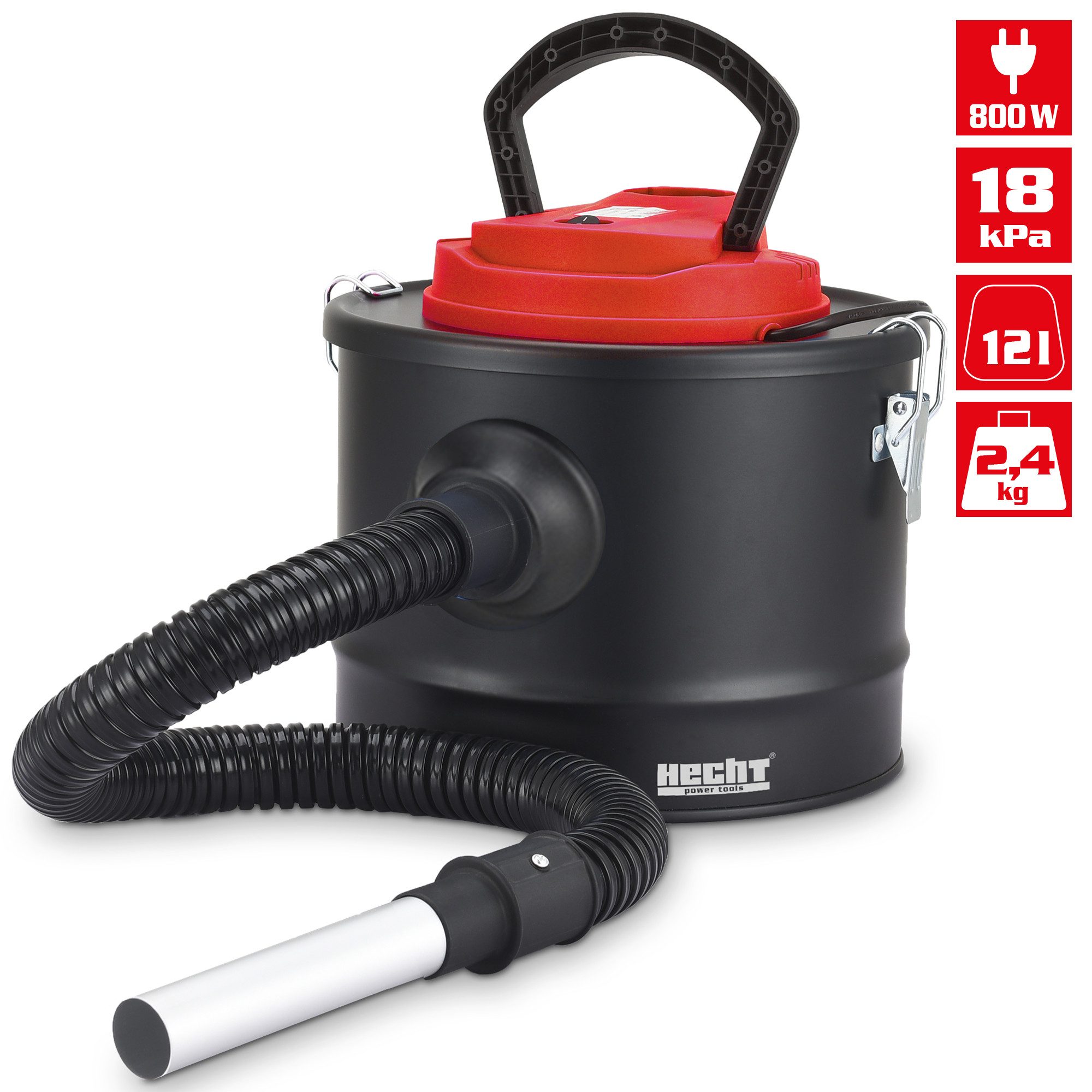 Hecht Aschesauger 12E Kaminsauger Ofensauger für Kamin Ofen Grill, 800 W, Behälter, Ruß- & Feinstaubsauger, 18 kPa