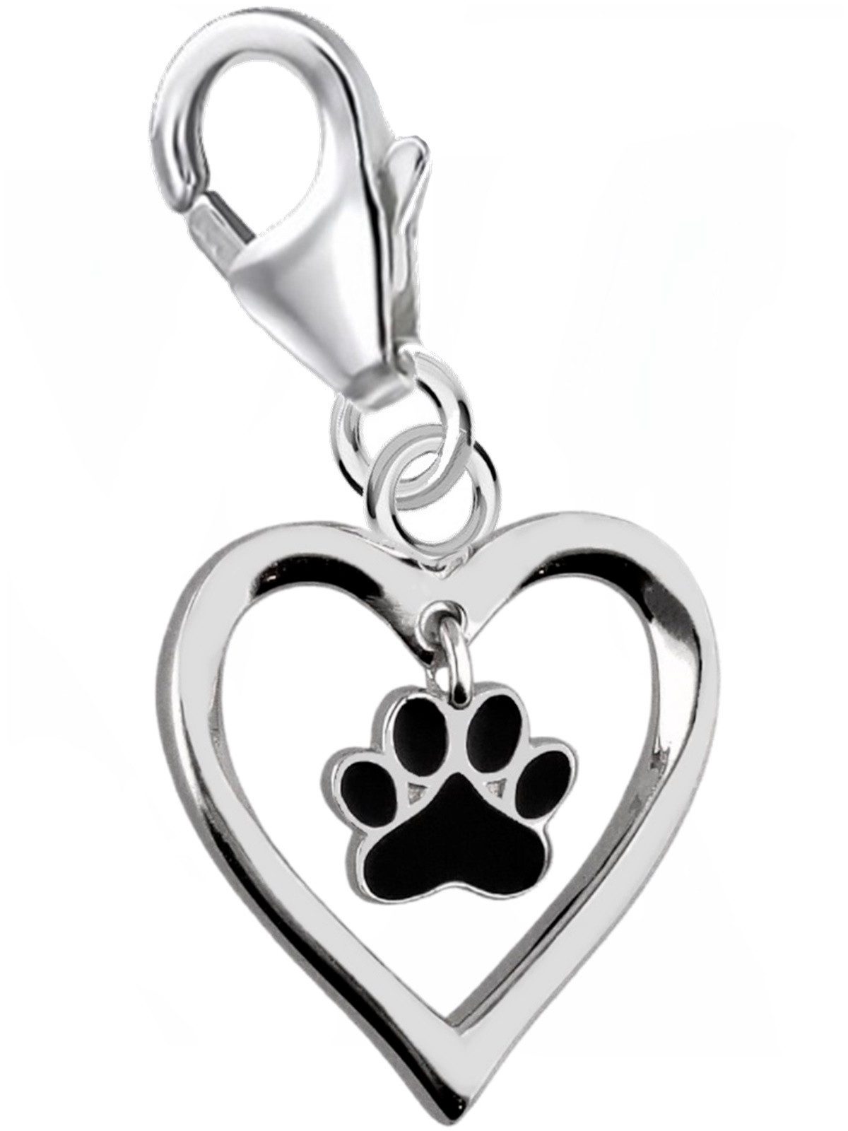 Goldene Hufeisen Charm Herz Charm Anhänger Pfote 925 Silber Tierpfote mit Herz, 925 Sterling Silber Silberschmuck für Armband