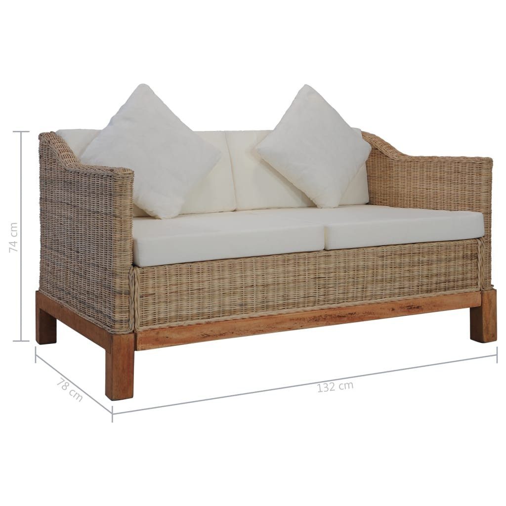 Sofa 2-Sitzer-Sofa mit Couch Natur vidaXL Rattan Auflagen
