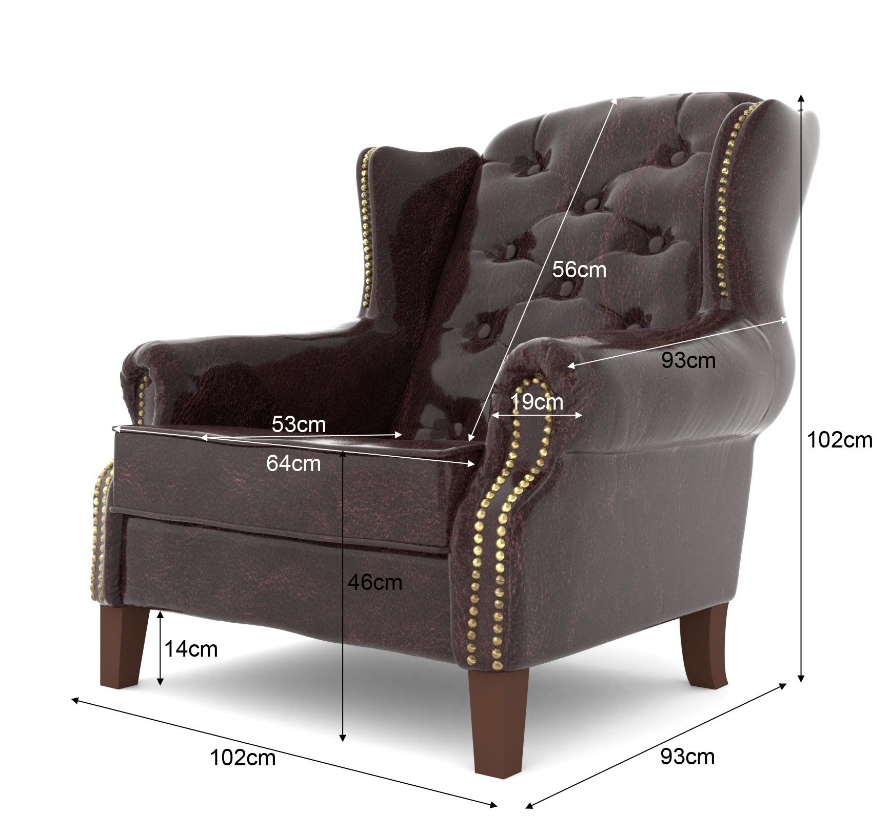 S-Style Möbel Ohrensessel Chesterfield Mario mit Steppung und Holzfüßen aus Luxusmicrofaser, Vintageoptik