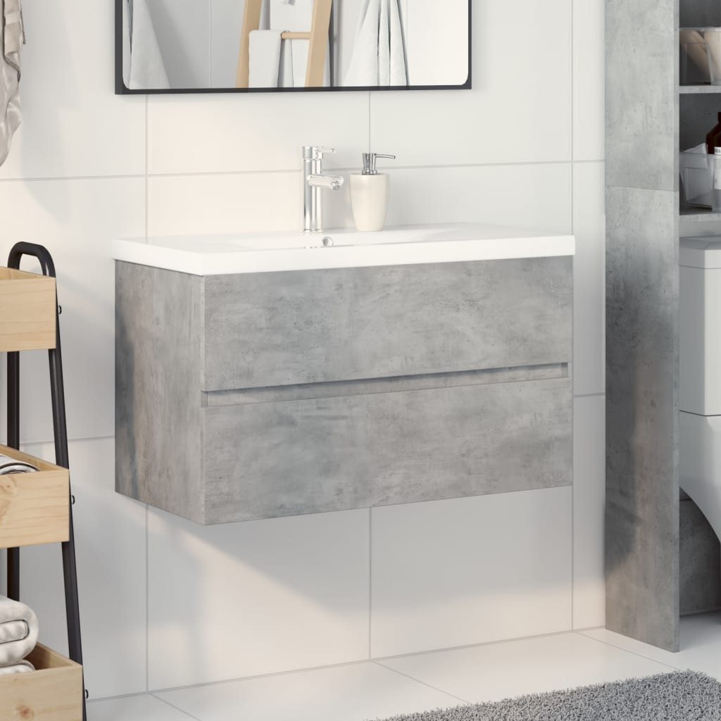 vidaXL Badezimmer-Set 2-tlg. Badmöbel-Set Betongrau Holzwerkstoff, günstig online kaufen