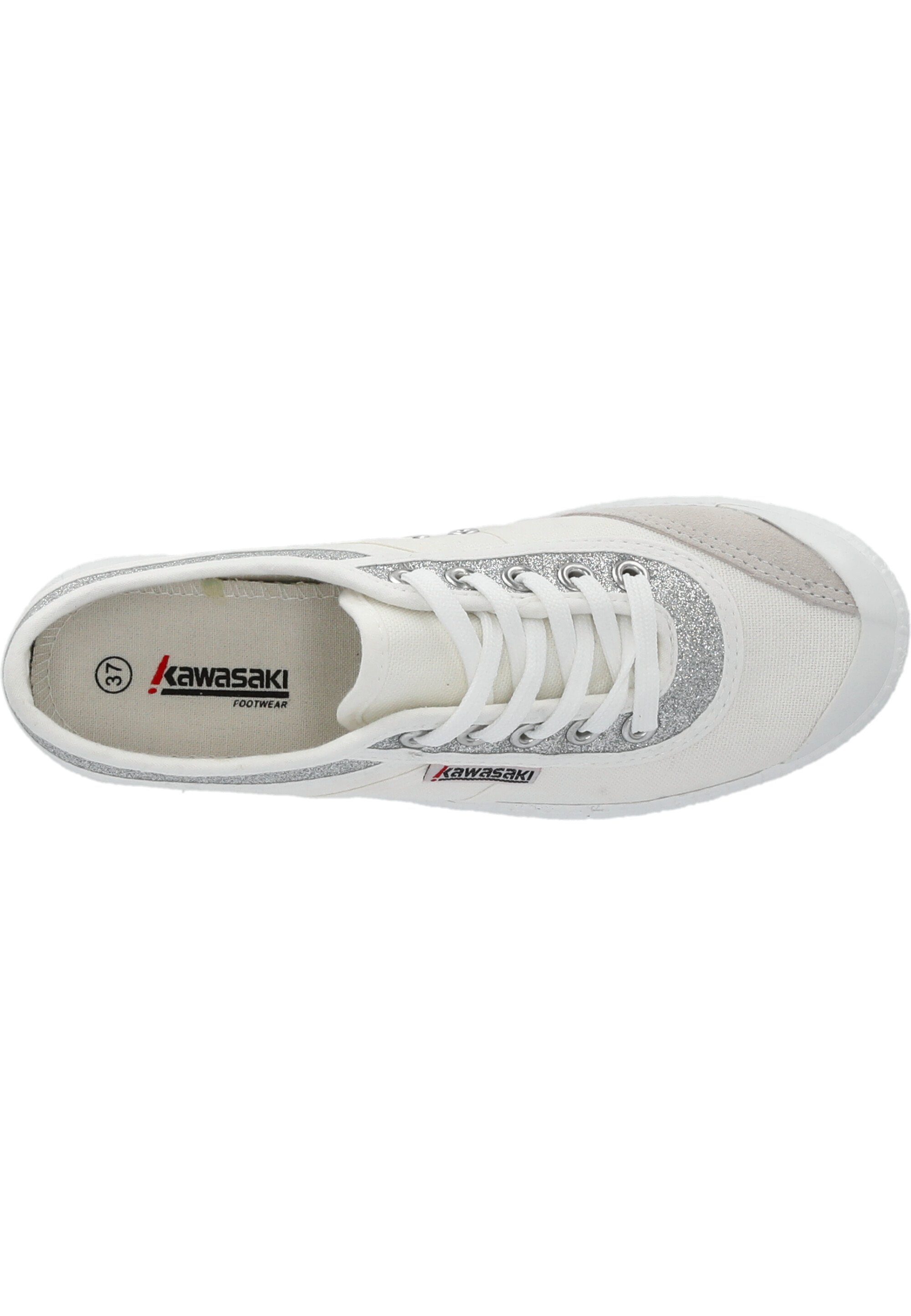 Baumwoll-Anteil Kawasaki weiß-silberfarben hohem Sneaker Glitter mit