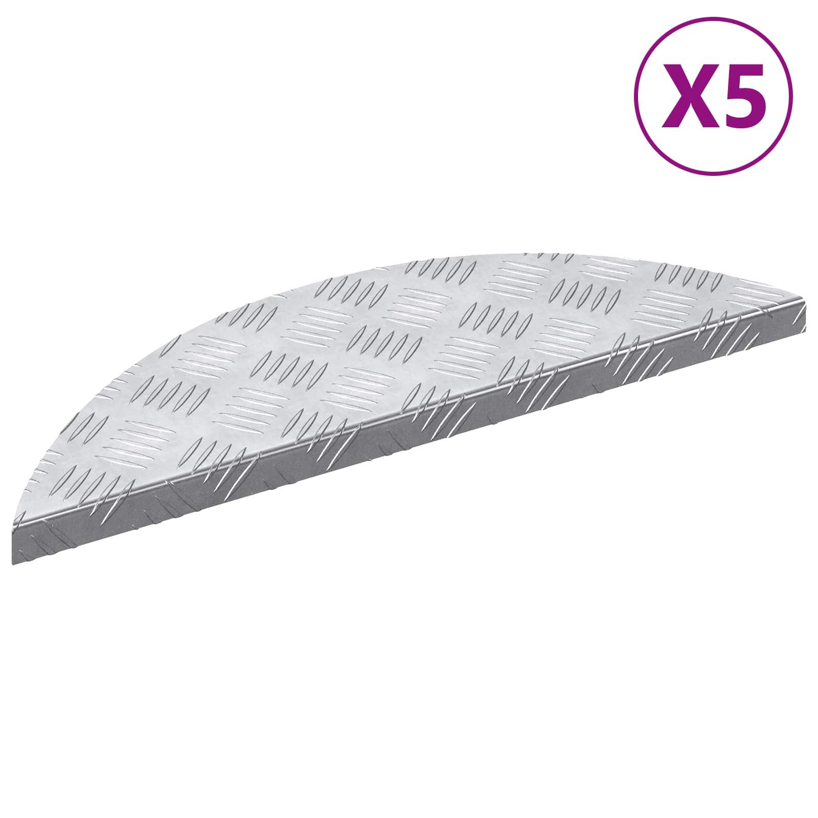 vidaXL Stufenmatte Treppe Tritt Halbmond 5 pcs Silber 60 x 18 x 2,5 cm Aluminium, Halbmond, Höhe: 2.5 mm