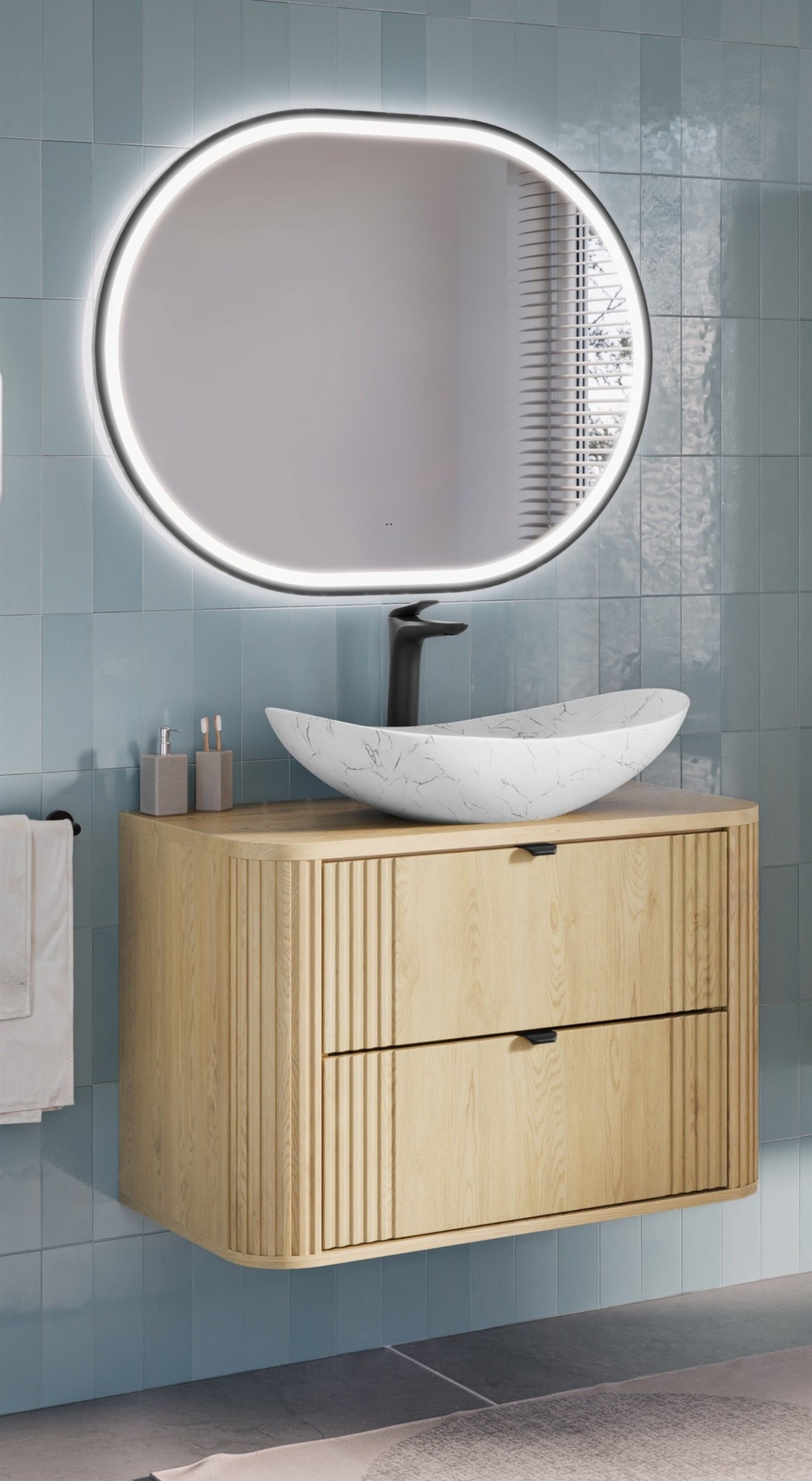 Fun Möbel Badmöbel-Set WENDO 70cm Spiegel Cremona Eiche 2/3teilig, (Schubladen und Türen mit Soft-Close-System, 2-St), mit oder ohne Waschbecken bestellbar