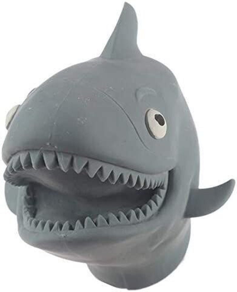 Puckator Handpuppe Handpuppe Hai aus weichem Gummi, grau