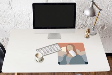 MuchoWow Gaming Mauspad Pastell - Mona Lisa - Sonne (1-St), Mousepad mit Rutschfester Unterseite, Gaming, 40x40 cm, XXL, Großes