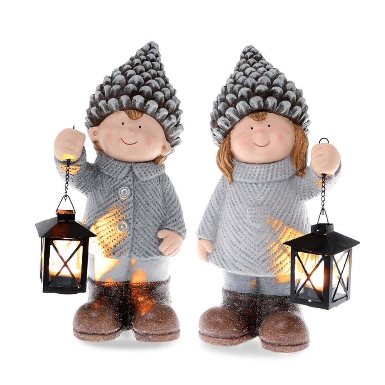 Dragimex Gartenfigur Herbstkinder 2er Set mit Laterne Grau Magnesia 38 cm, (Spar-Set)