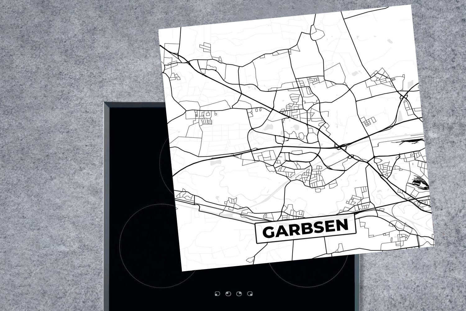 Karte Garbsen MuchoWow - 78x78 - Arbeitsplatte Vinyl, küche Stadtplan, Herdblende-/Abdeckplatte tlg), Karte Ceranfeldabdeckung, (1 cm, - für