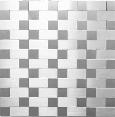 Mosani Aluminium Metall Mosaikfliesen selbstklebende Wandfliesen Wanddekor Fliesenaufkleber, 30.5x30,5, Silber, Spritzwasserbereich geeignet, Küchenrückwand Spritzschutz