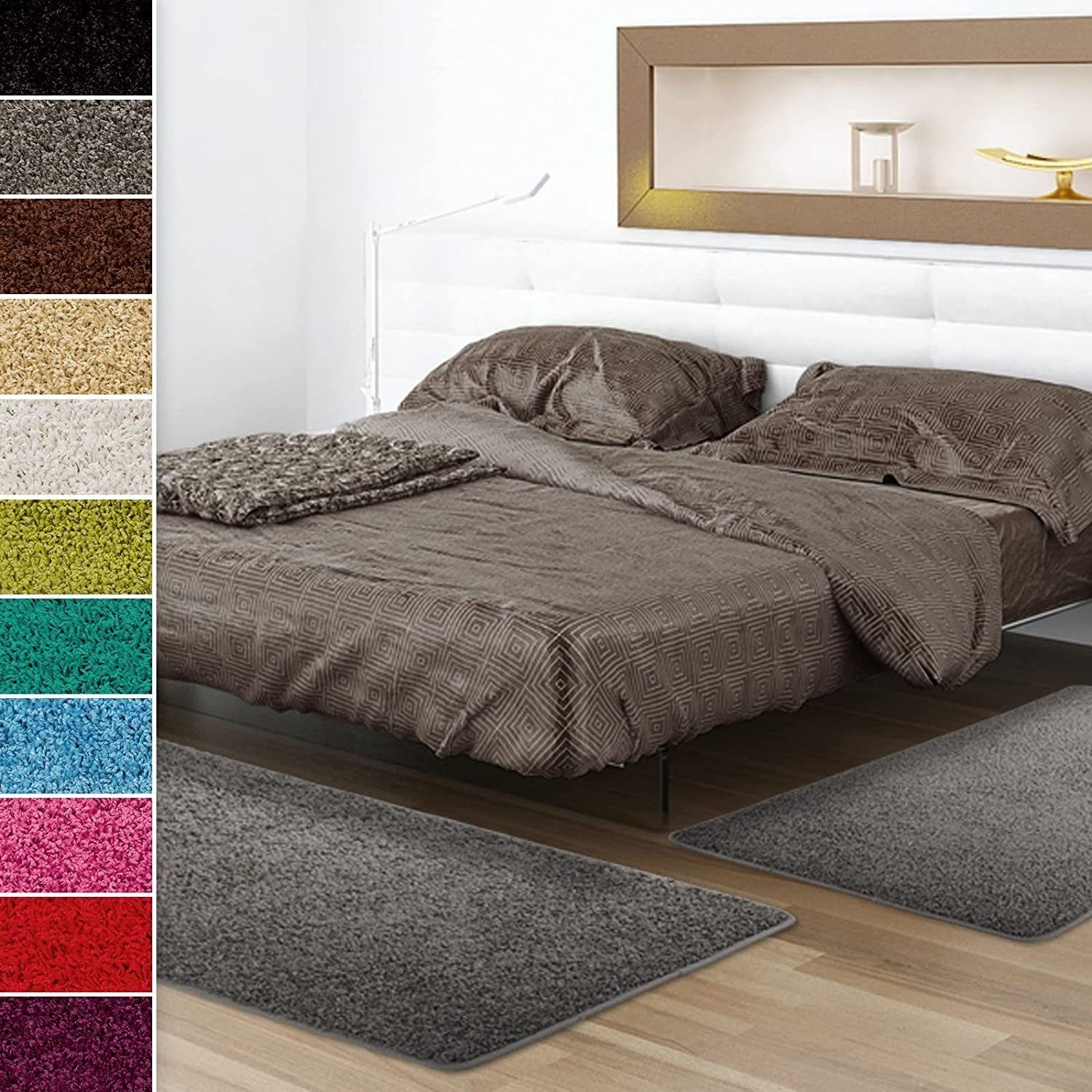 casa pura Hochflor-Bettumrandung Sphinx, 11 Farben, Teppichläufer, ideal im Schlafzimmer, Höhe 9 mm, (3-tlg), Shaggy