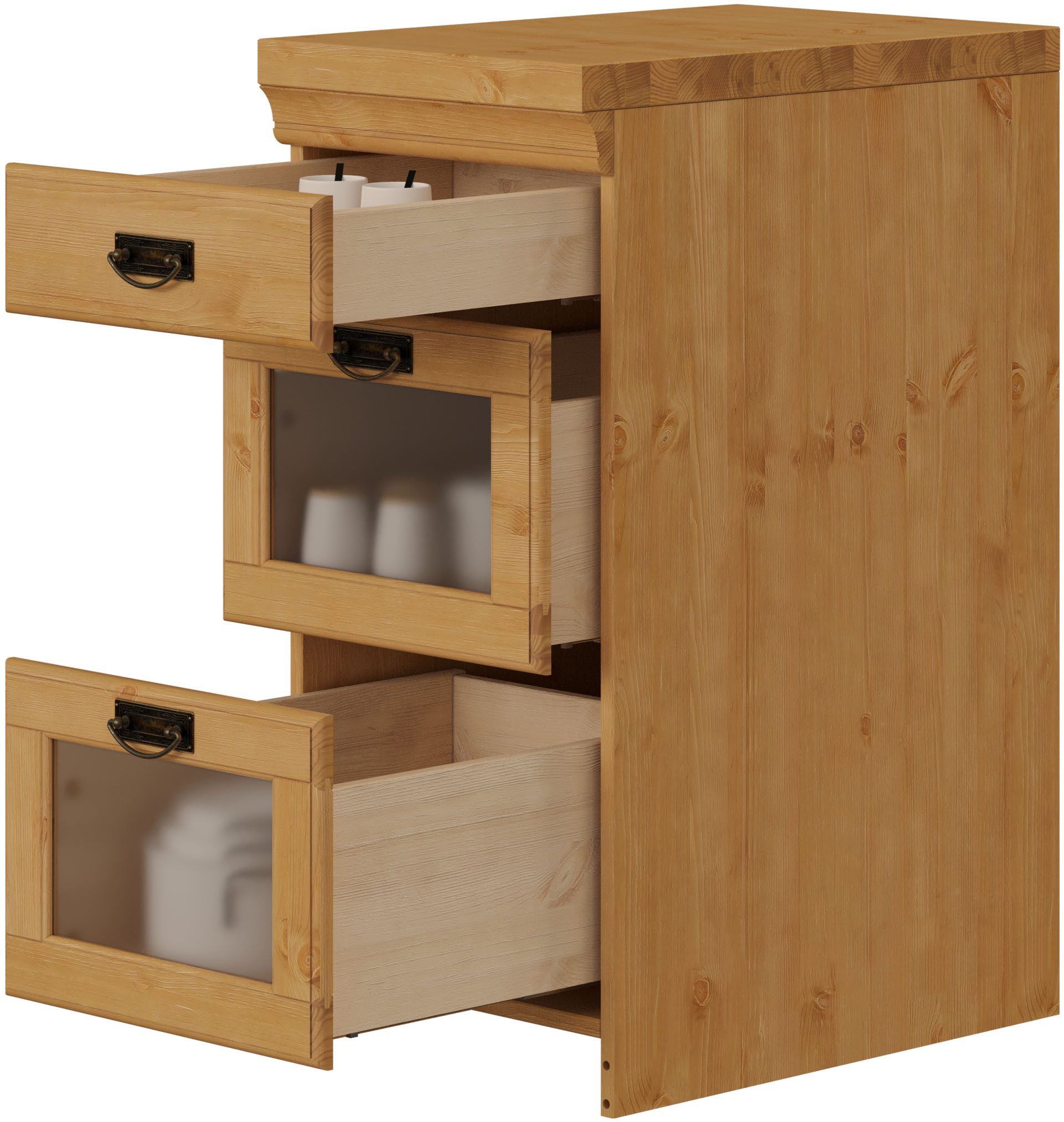 OTTO home Unterschrank Rügen Breite 40 cm, Kiefer massiv, Schubkästen mit Glaseinsatz – Bild 5 von 5
