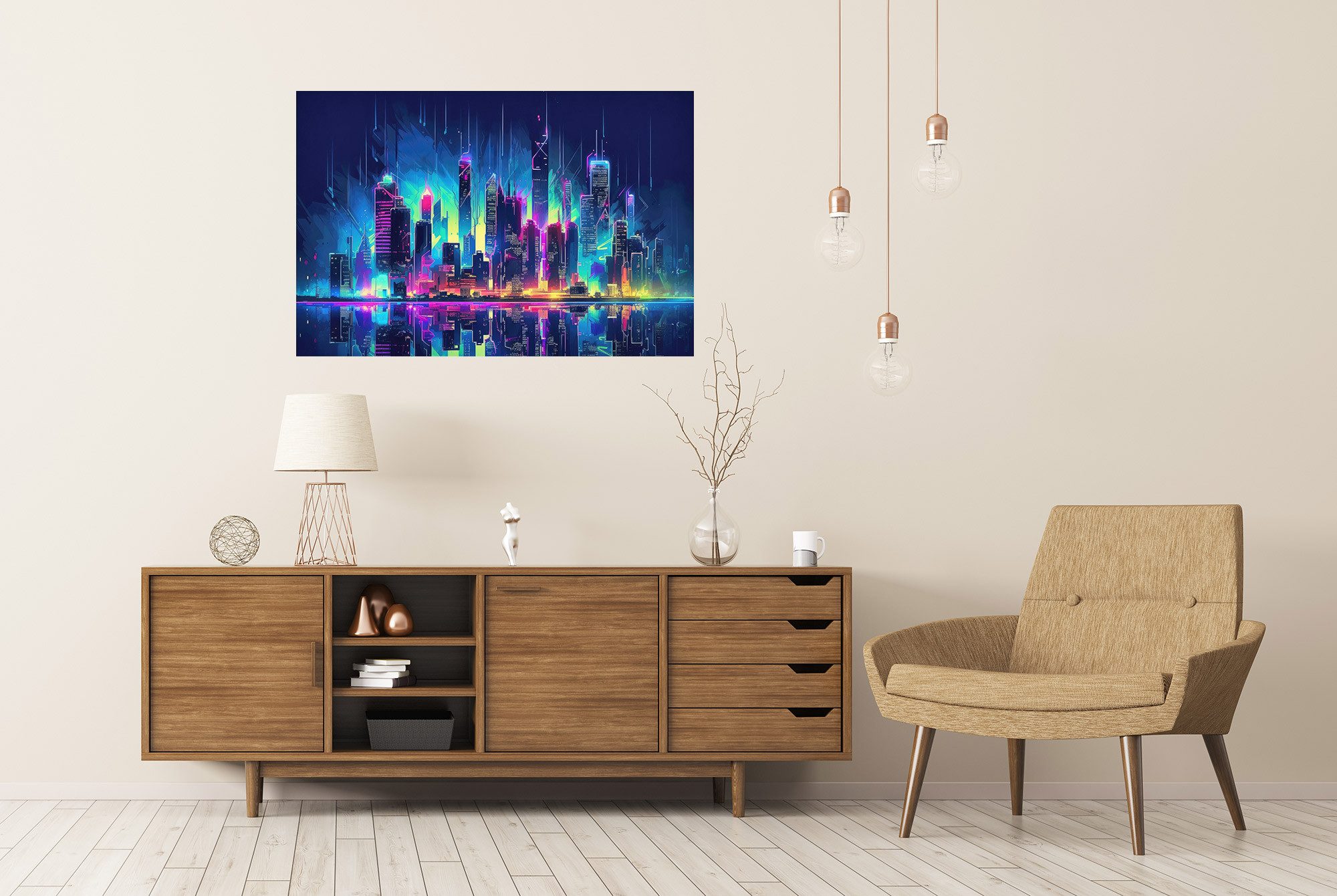 islandburner Poster Stadtsilhouette im Cyberpunk Stil günstig online kaufen