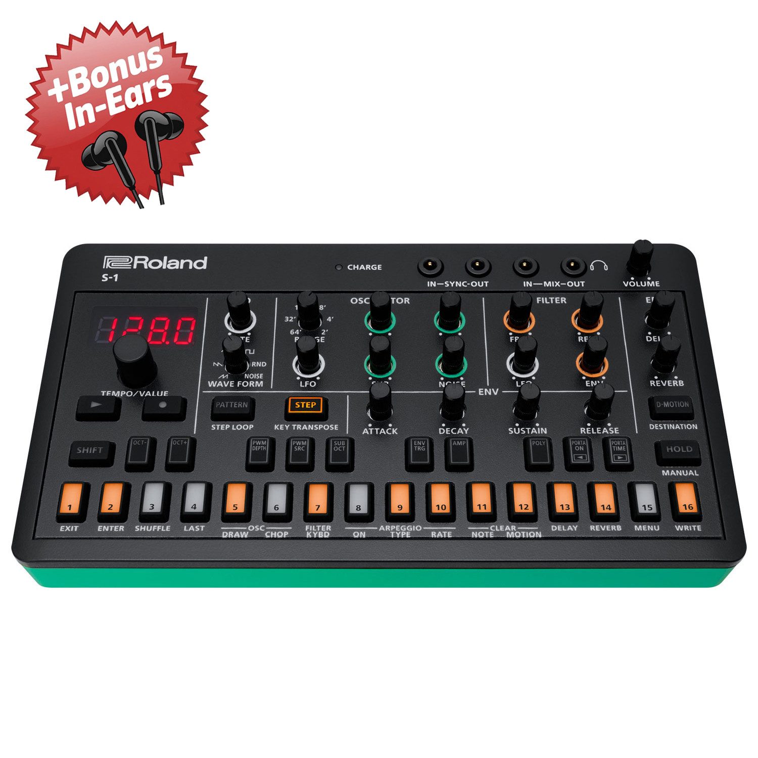 Roland Audio Roland Aira S-1 Tweak Synthesizer + Bonus In-Ear Kopfhörer Digitales Aufnahmegerät (Polyphoner Micro Synthesizer (4-stimmig)