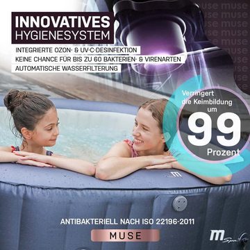 mSpa Whirlpool aufblasbar Muse Otium M-OT061 für 6 Personen - Hydro-Massage, (Outdoor - Indoor Luxus Garten Pool - inkl. Wärmeschutzabdeckung - UV-C Filter - 40 ° C Schnellheizsystem - Hydro-Massage-Düsen - Winterfest, 4-tlg., All-in-One LED Fernbedienung - 6-Schicht-PVC - Selbstaufblasbar), Pool Viereckig - Jacuzzi Bubble Spa - Ozongenerator - 125 Luftdüsen