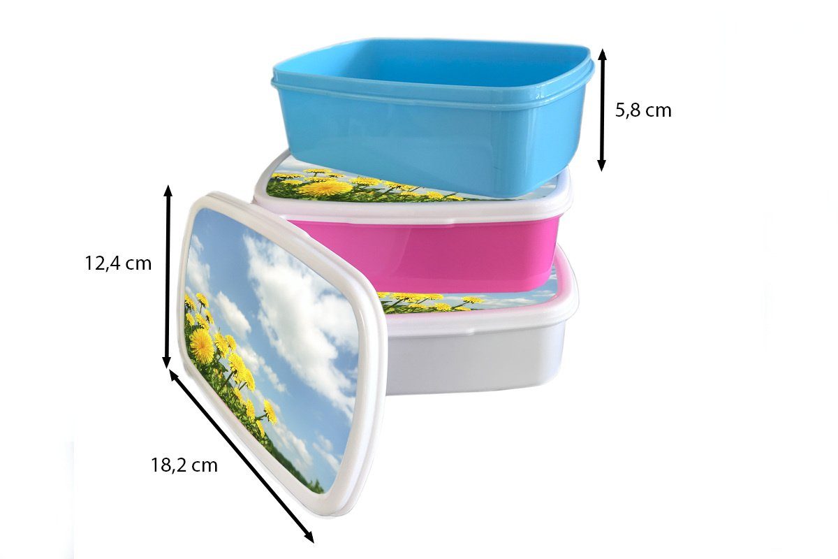 Löwenzahn Jungs Kinder Brotdose, und Erwachsene, weiß für für Mädchen Lunchbox Frühling, - - Brotbox (2-tlg), Wolken Kunststoff, und MuchoWow