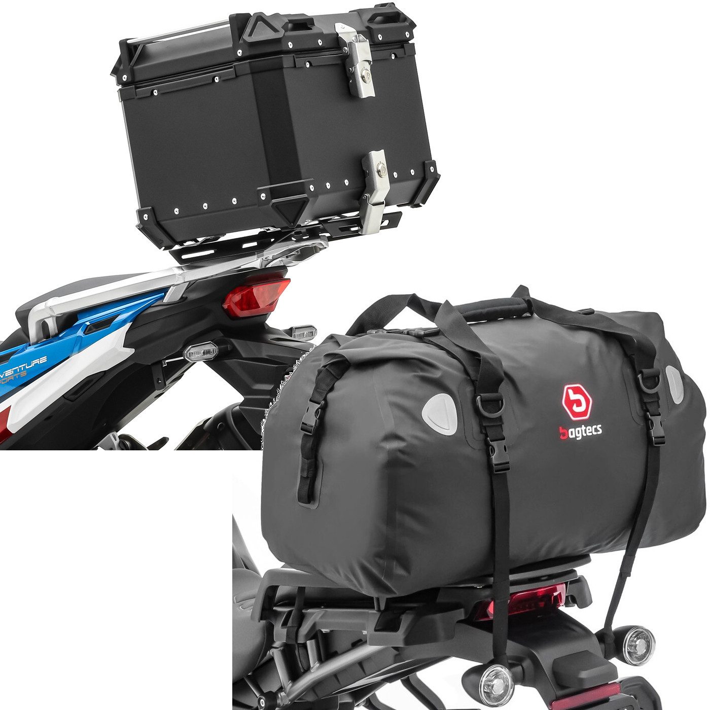 Reisetasche Set: Motorrad Alu Topcase XB45 Alu univ. 45 Liter sw # mit Motorrad He