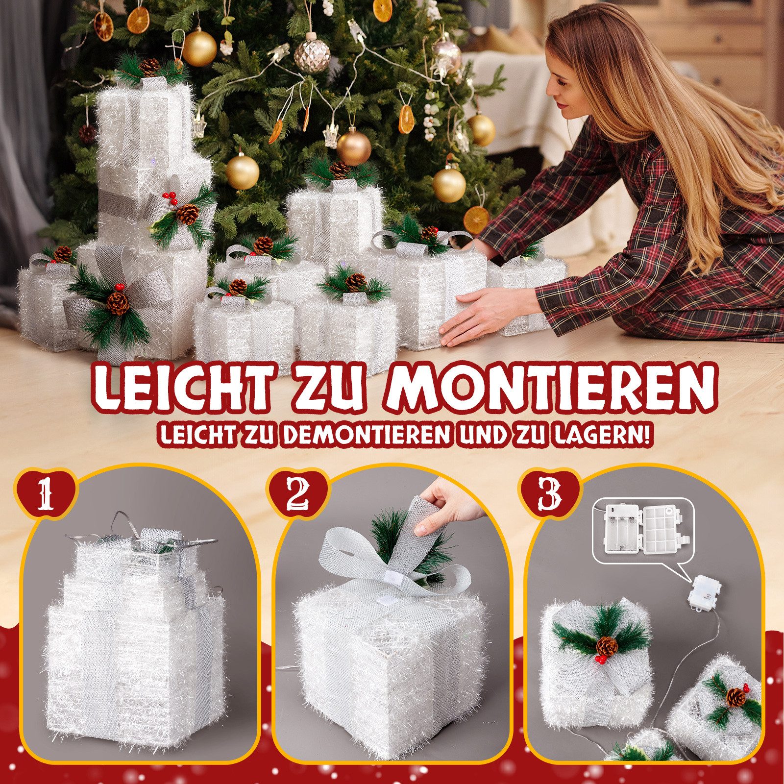 VINGLI LED Dekolicht 3er Set LED Geschenkboxen mit ABS Kunststoffrahmen, 48 günstig online kaufen