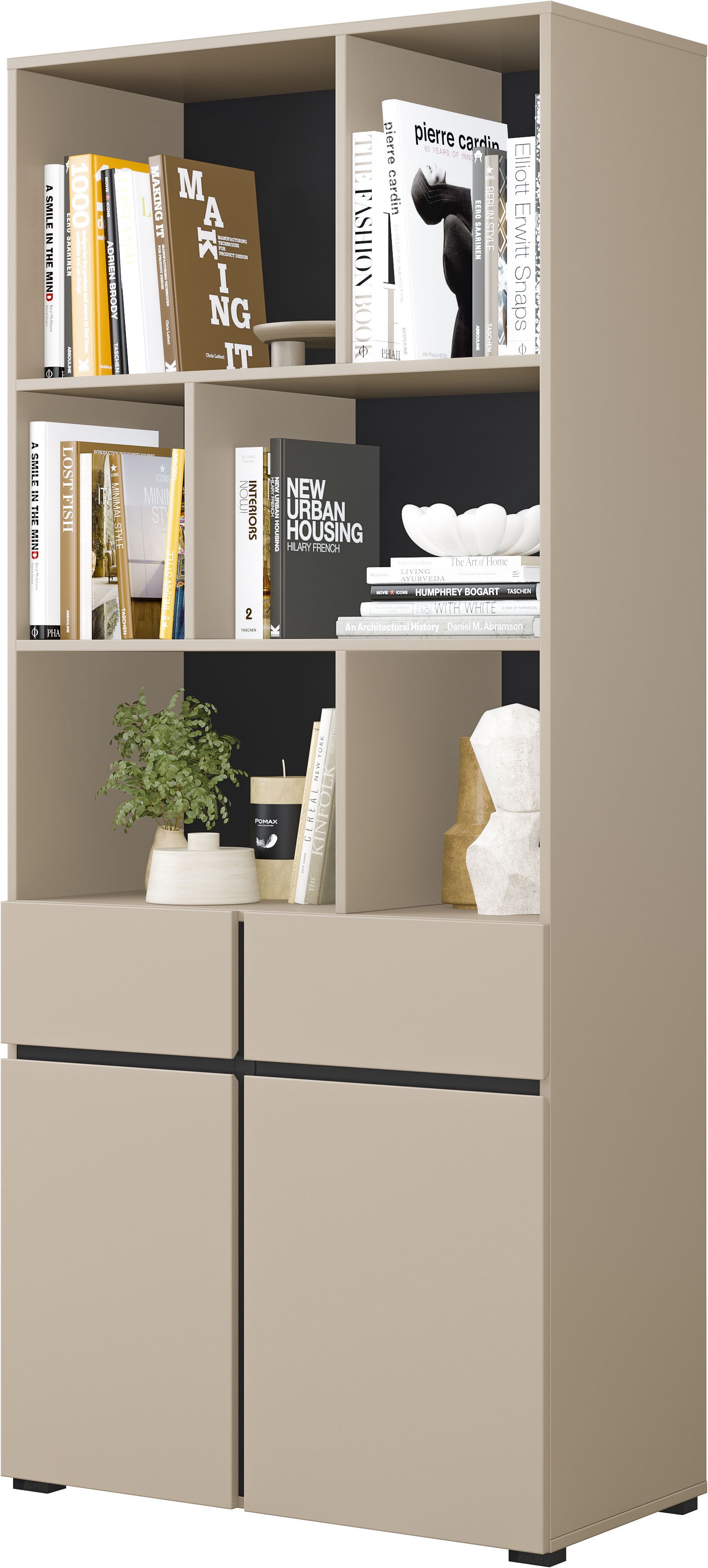 OTTO home Aktenschrank Cross, Breite 85 cm, modernem grifflose Standregal, Bücherregal Standregal mit 6 offene Fächern, 2 Schubladen und 2 Türen, Büroregal – Bild 5 von 5