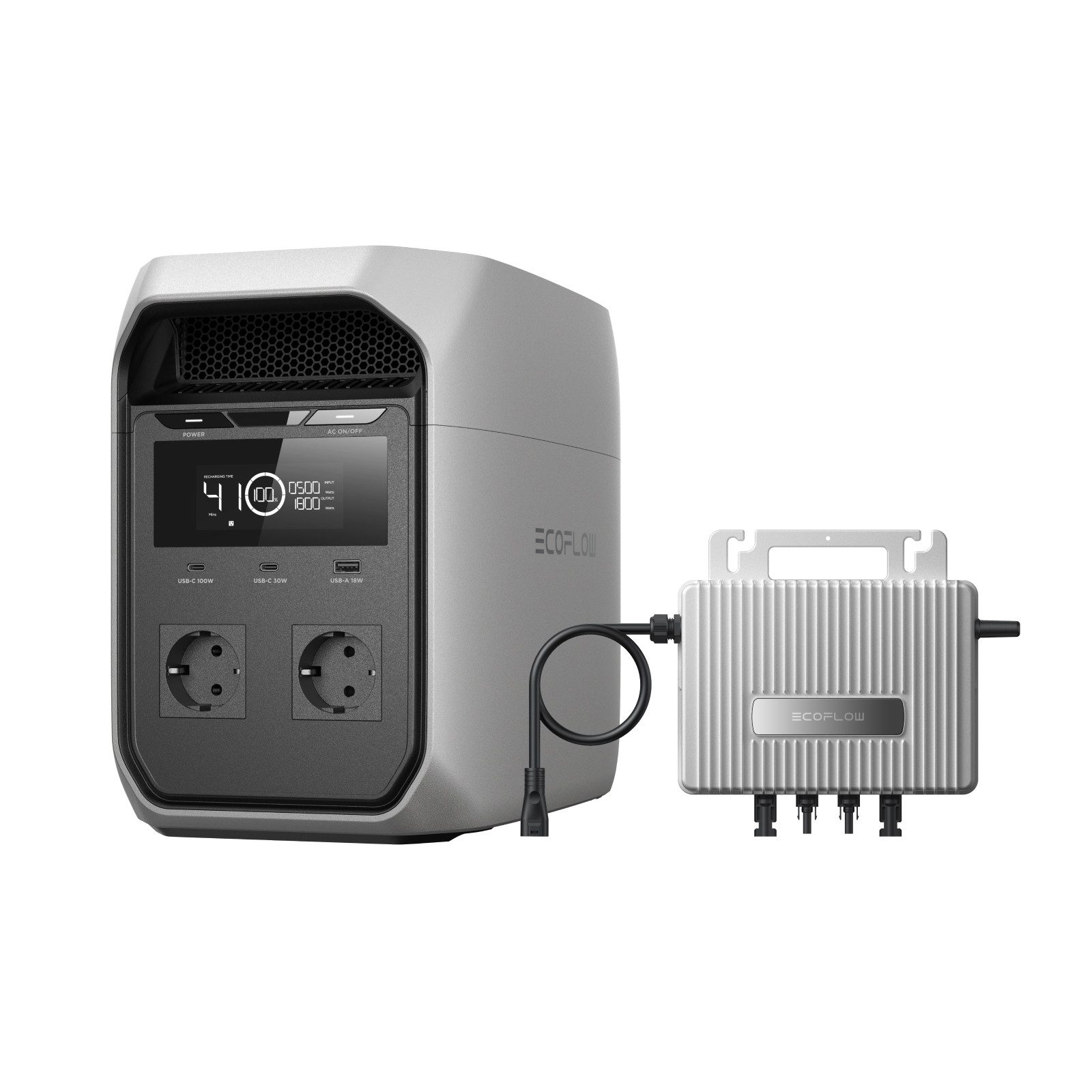 Ecoflow Balkonkraftwerk EcoFlow Delta 3 Plus Powerstation mit STREAM Mikrowechselrichter, (1 024 Wh Solargenerator, LiFePO4-Batterie, 1800W (3600W Spitze) Solargenerator), für Notstromversorgung, Camping