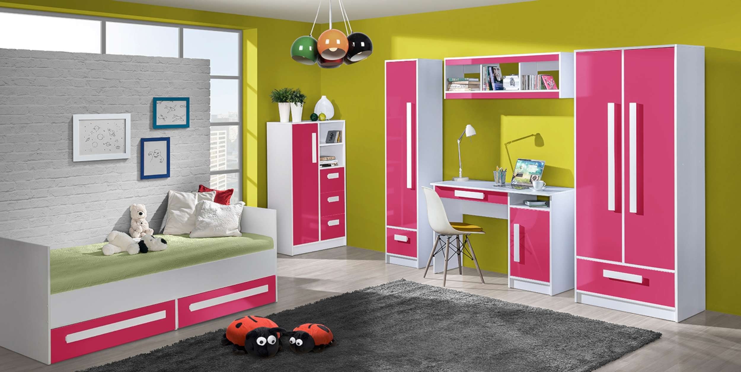 für Standschrank) Kinder Design, Kinderkleiderschrank - Vollauszug, Modern offene Weiß Stylefy (Highboard, mit Schubladen, Rosa Fächer, Goldie I