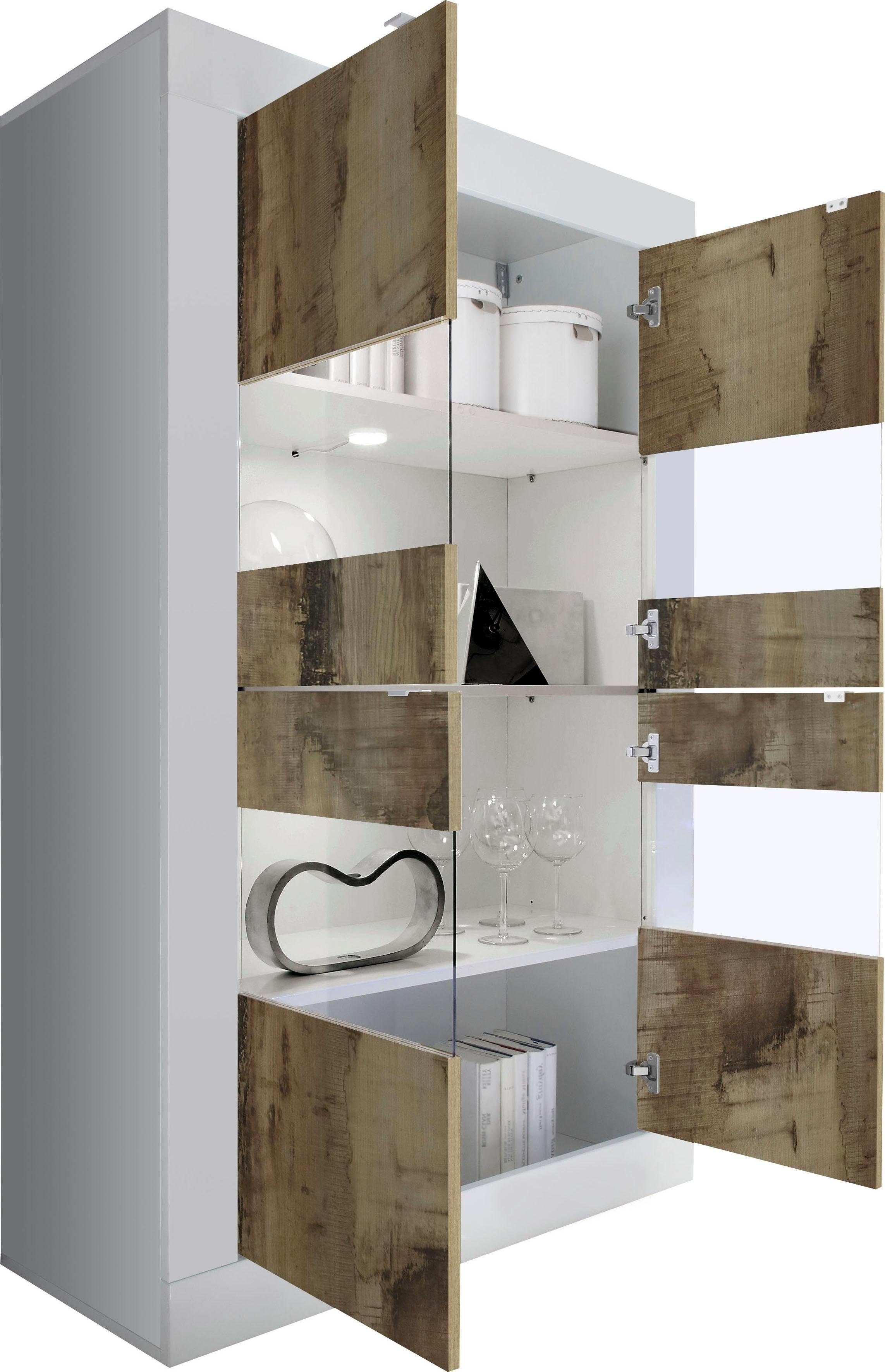 Home affaire Vitrine Basic Höhe 162 cm, Standvitrine mit 4 Türen - Metallgriffe, Stauraumvitrine in moderner Rahmenoptik, Hochschrank, Anrichte