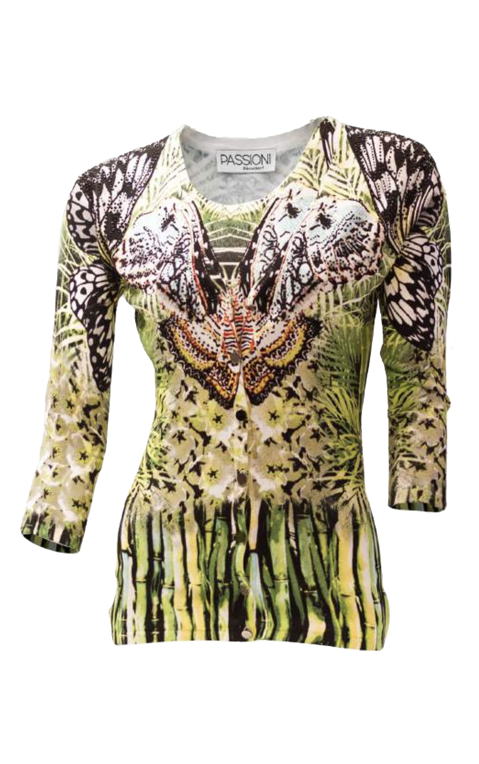Passioni Cardigan Twinset mit tropischem abstraktem Blumen- und Schmetterlingsmuster