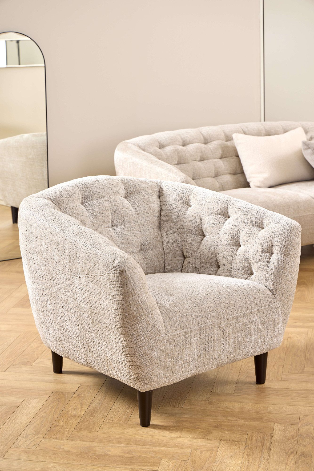ACTONA GROUP Loungesessel Ria, 1-Sitzer, Chenille beige, mit Rautenheftung und Taschenfedern