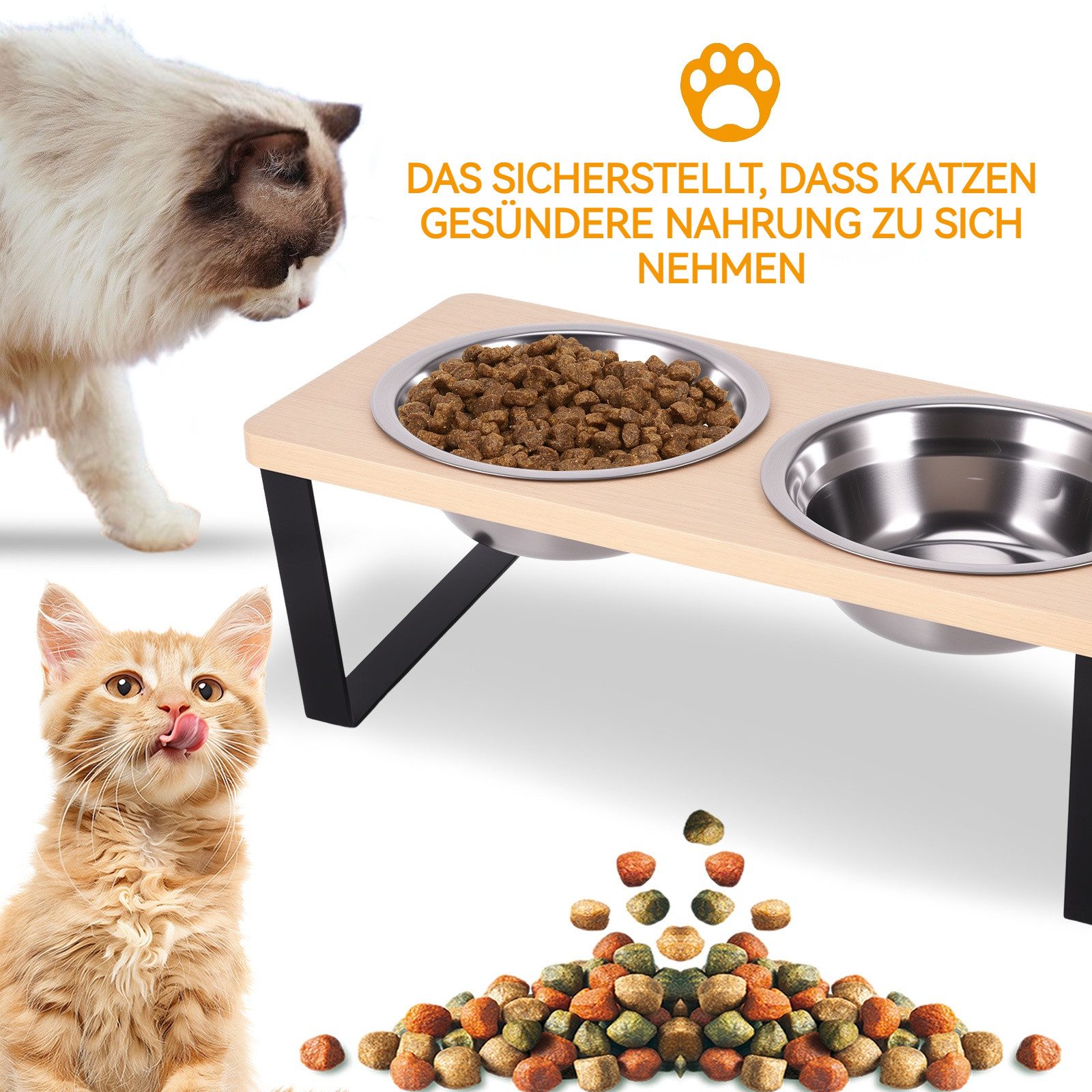 BlingBin Napf-Set Futterstation Katzen Erhöht, Katzennapf und Hundenapf mit 2 Näpfen, Edelstahl, Futternapf Katze Erhöht für Katzen und kleine Hunde