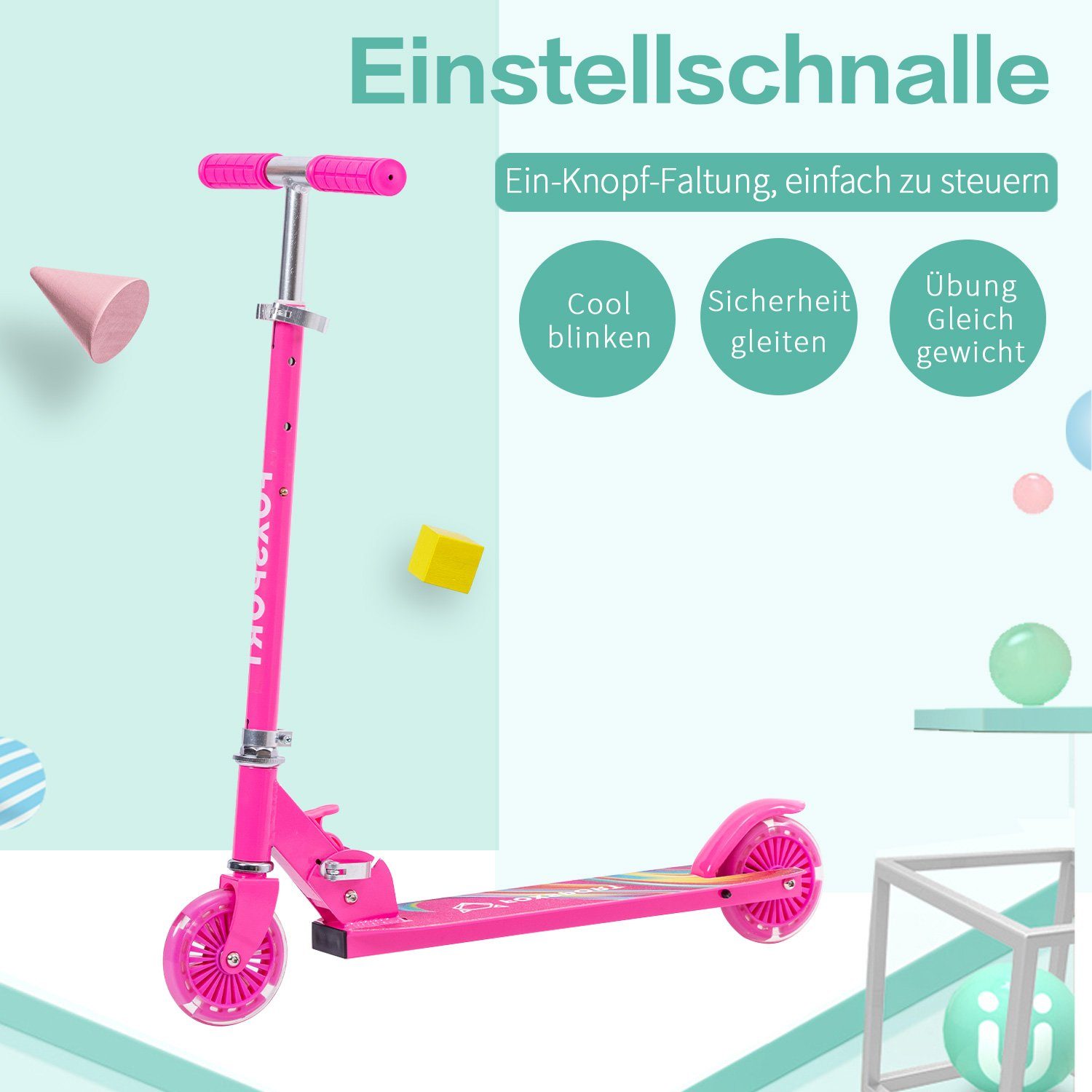 Seven Comfort Cityroller 4.7 Maximale km/h, Räder 100 Zoll Leichter (Set, faltbarer mit 4,00 Scooter rose Schutzblechen), Kinderroller, klappbar&höhenverstellbar kg