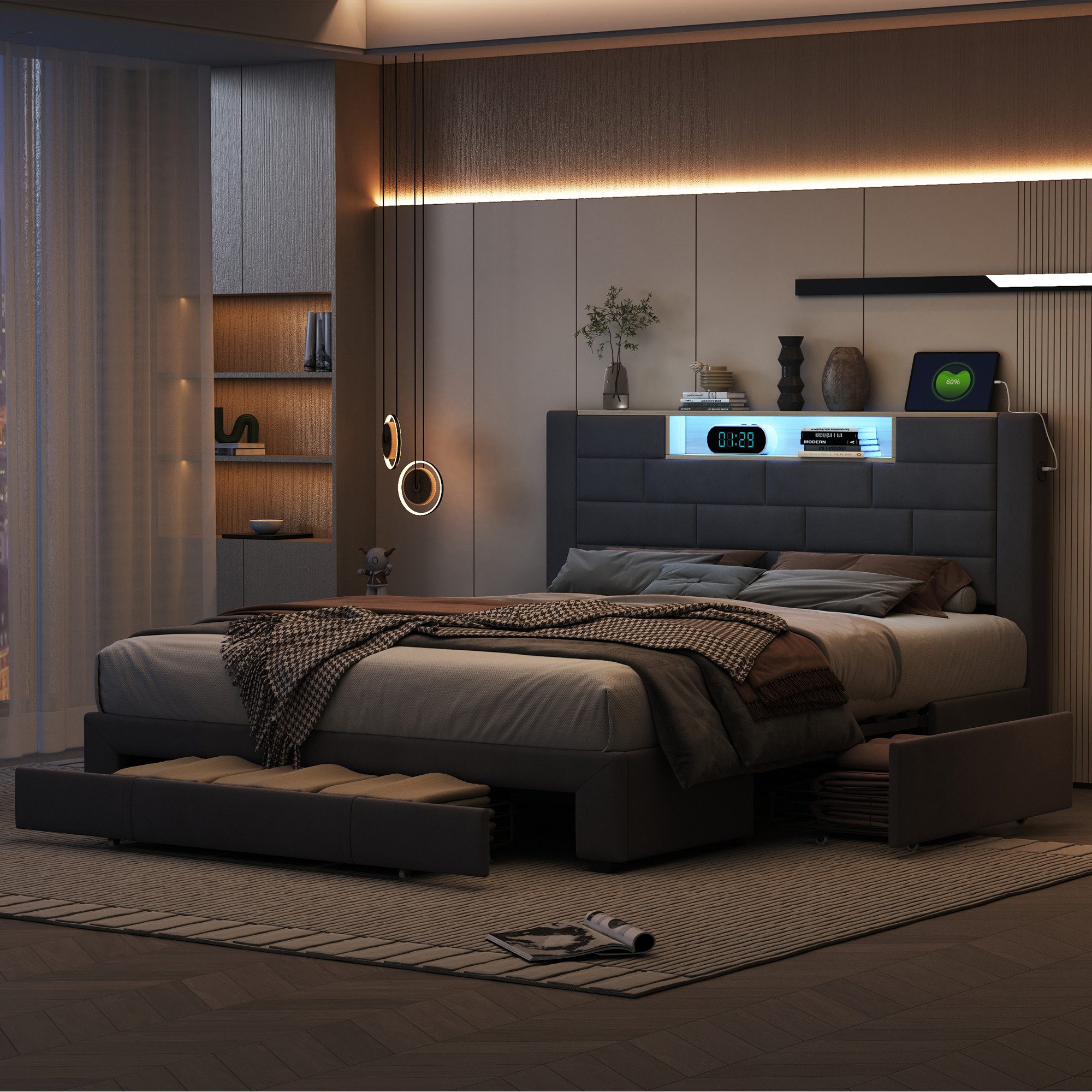 Furnishings Home Polsterbett LED Stauraumbett Doppelbett (Jugendbett, Drei günstig online kaufen