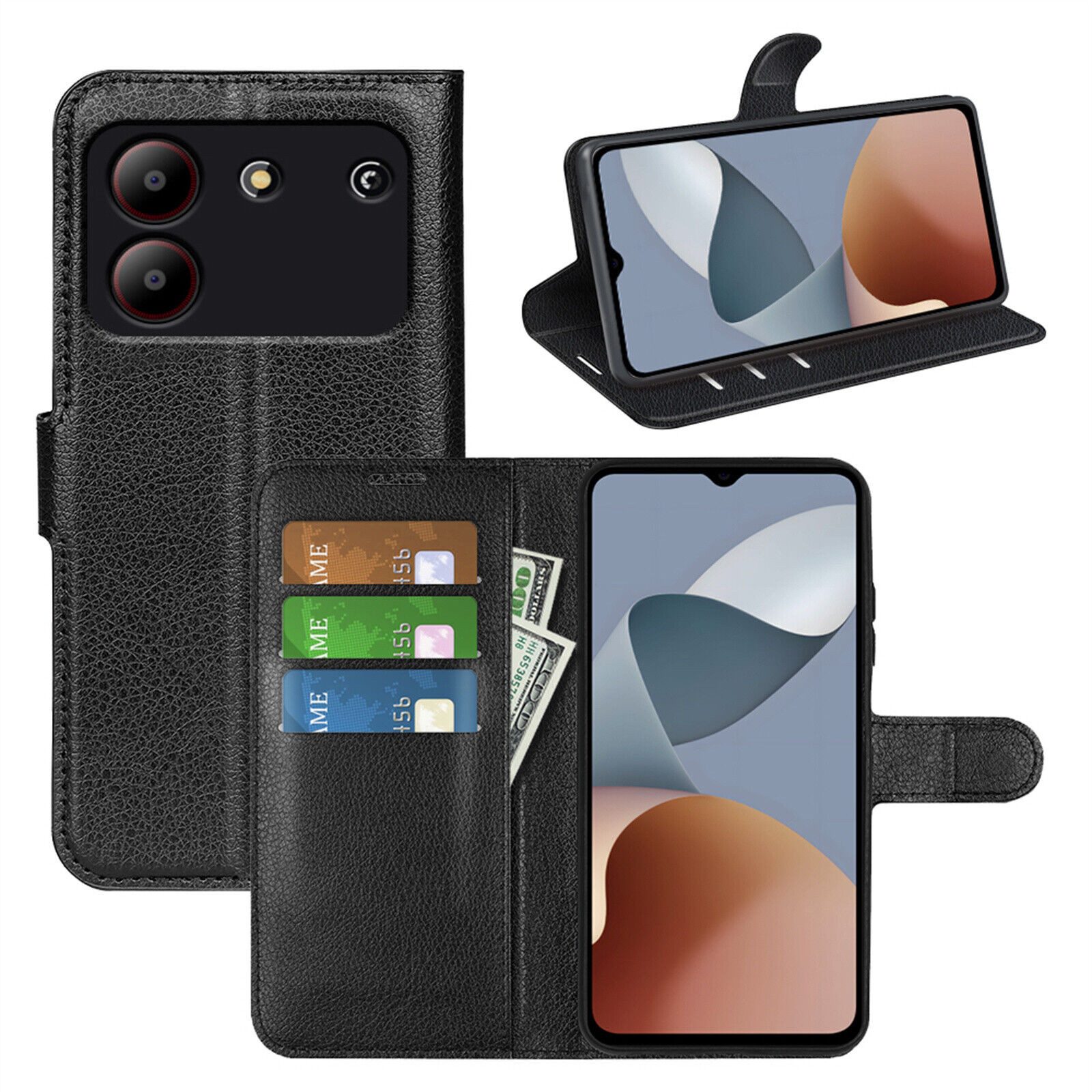 betterfon Handyhülle Handytasche für ZTE Blade A54 Klapphülle Schwarz, 3 Kartenfächer, Magnetverschluss & Standfunktion im Lederlook