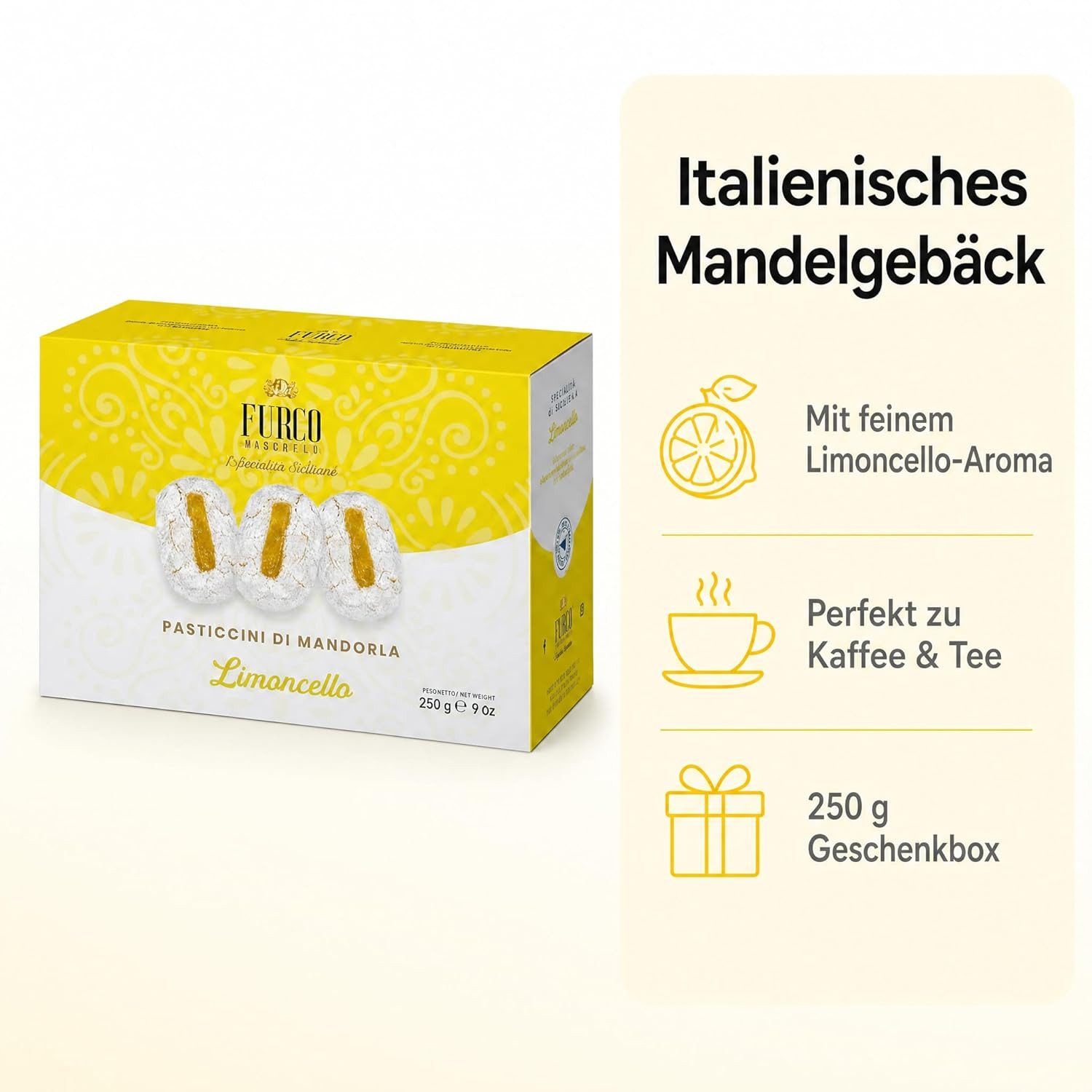 LK Trend & Style Kekse Furco Pasticcini di Mandorla Limoncello, 250 g, (Limoncello Gebäck aus der Box), sizilianisches Mandelgebäck für Espresso & Kaffee oder T – Bild 2 von 5