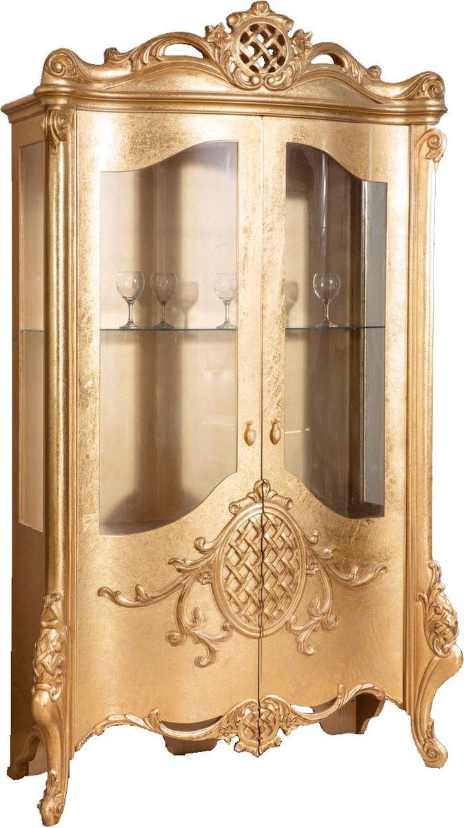 Casa Padrino Vitrine Luxus Barock Vitrine Gold 130 x 50 x H. 222 cm - Prunkvoller Barock Vitrinenschrank mit 2 Türen - Wohnzimmerschrank - Barock Wohnzimmermöbel
