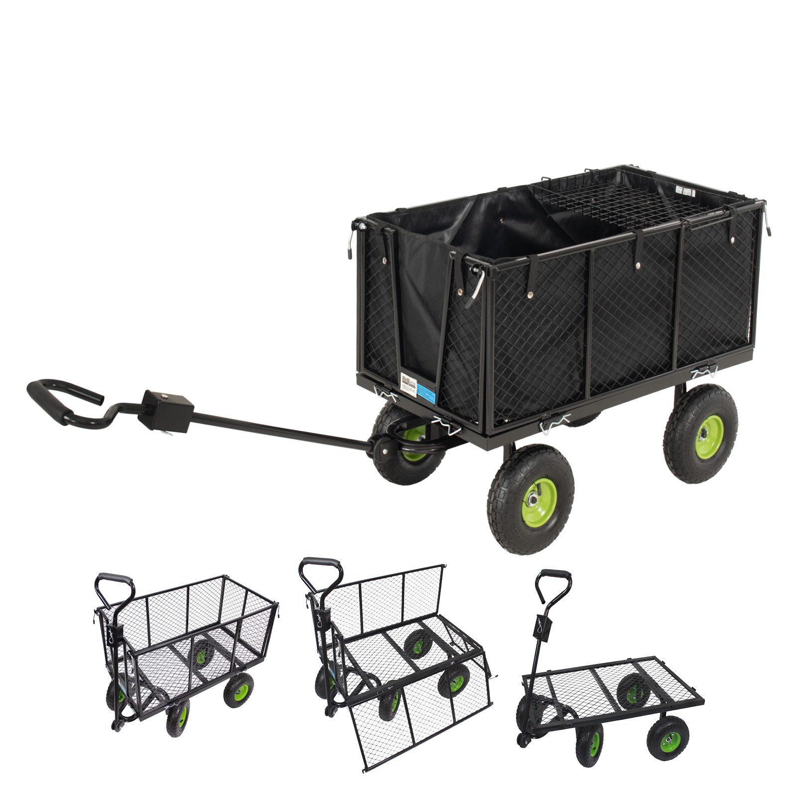 TRUTZHOLM Bollerwagen Gartenwagen herausnehmbare Plane 550 kg klappbare Gitterwände, Anhängerfunktion