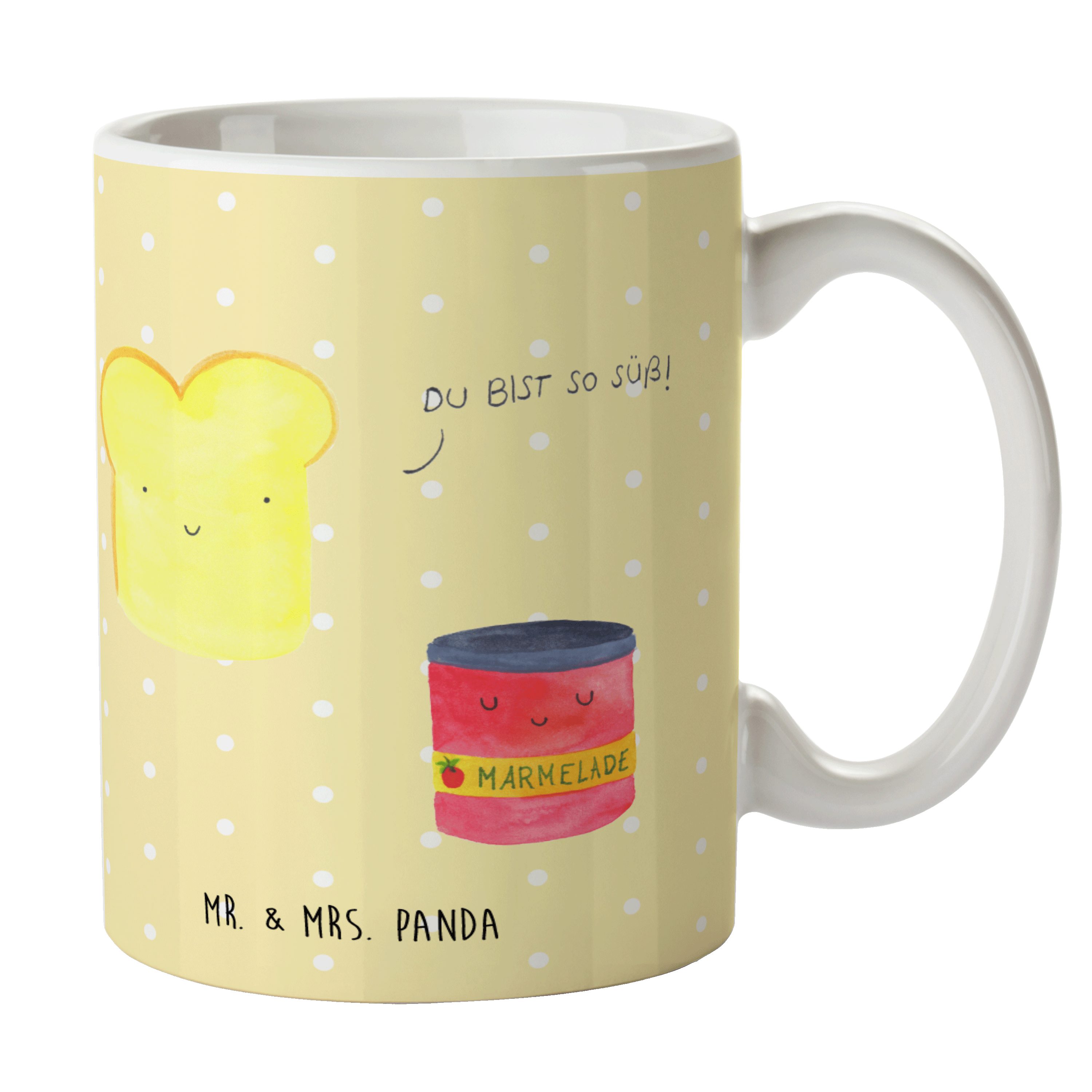 Mr. & Mrs. Panda Tasse Toast & Marmelade - Gelb Pastell - Geschenk, Frühstück Einladung, Toa, Keramik
