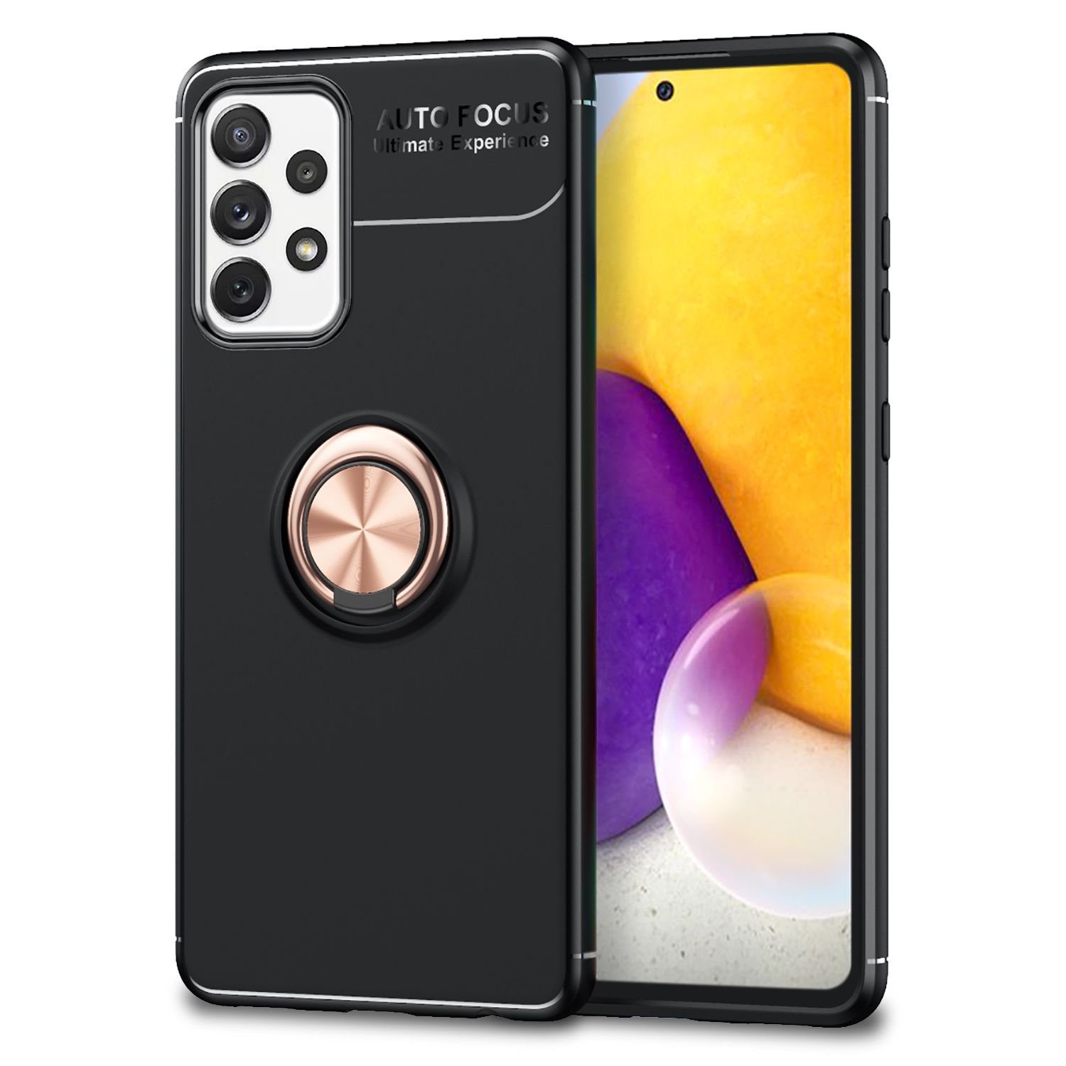 Nalia Smartphone-Hülle Samsung Galaxy A72, Matte Ring Silikon Hülle / 360 Grad Ring / Standfunktion / Rutschfest